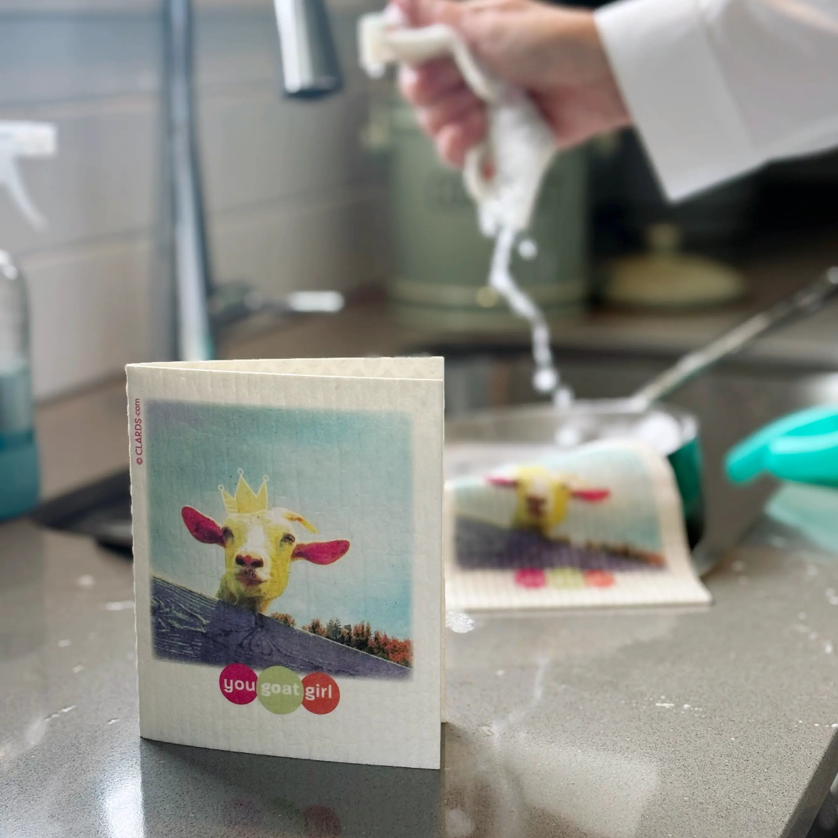 You GOat Girl Greeting Card Turns Into a Swedish Sponge Cloth | Soak iT Up Clard®