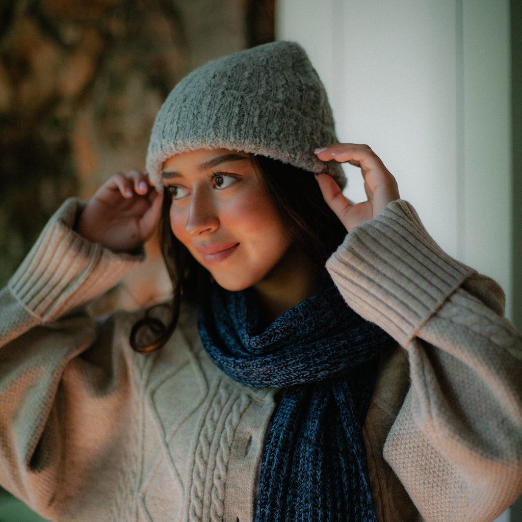 Plush Gray Alpaca Beanie Hat