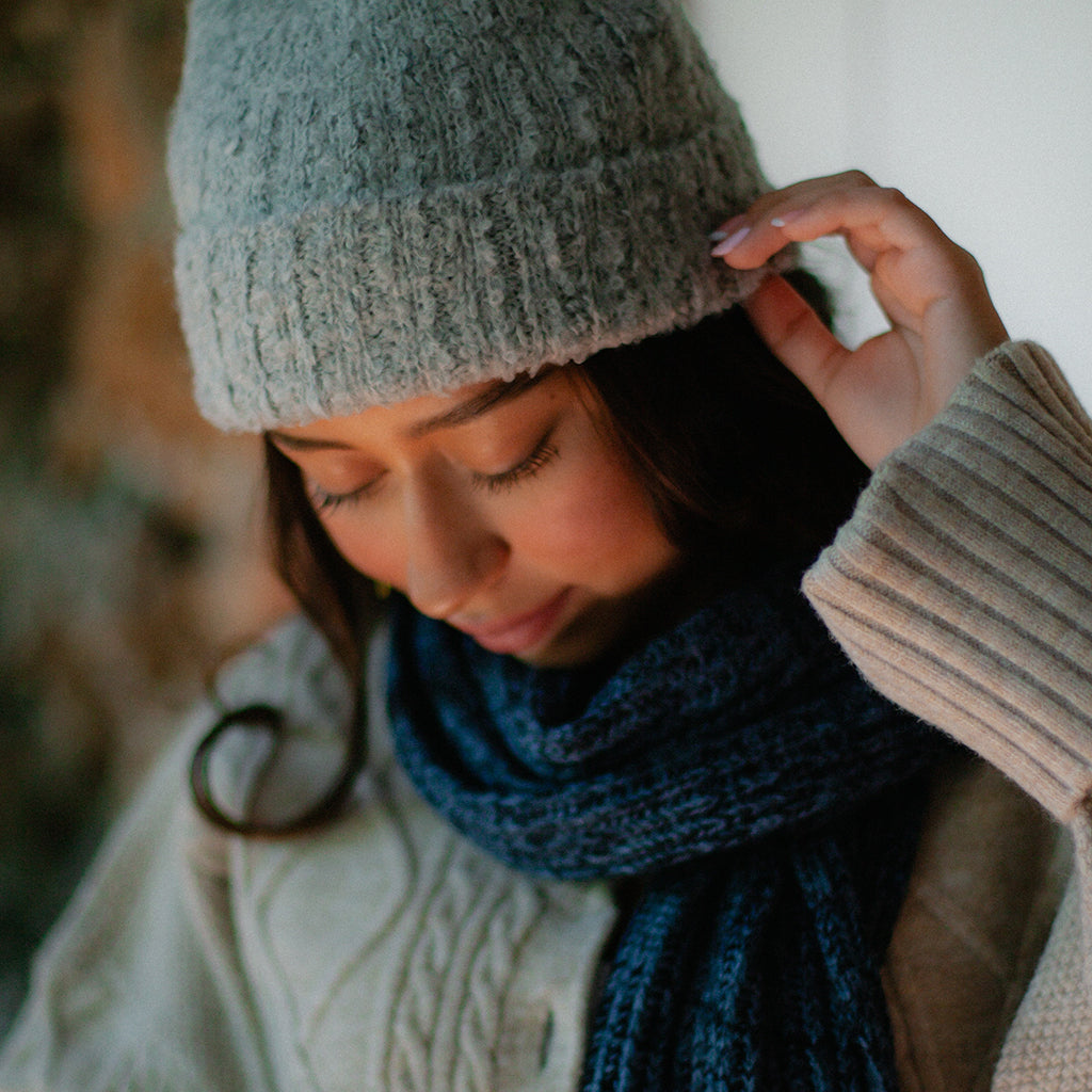 Plush Gray Alpaca Beanie Hat