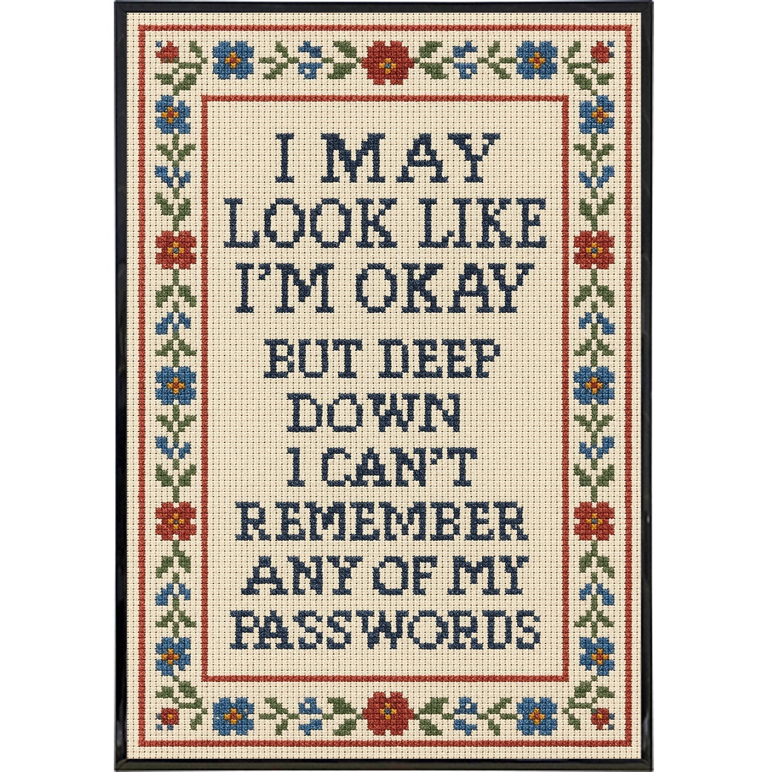 I May Look Like I'm Okay Needlepoint Poster Print