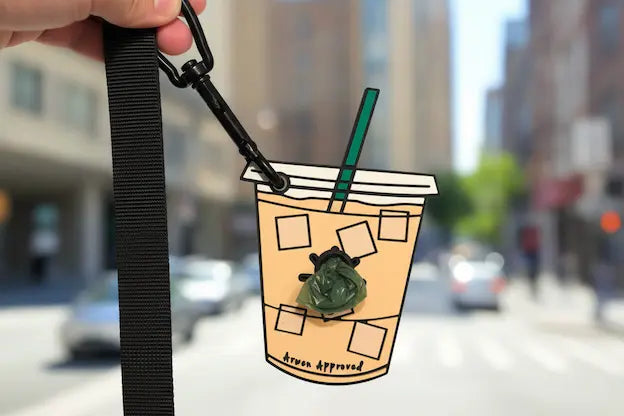 Hands free poop holder/waste bag holder iced coffee