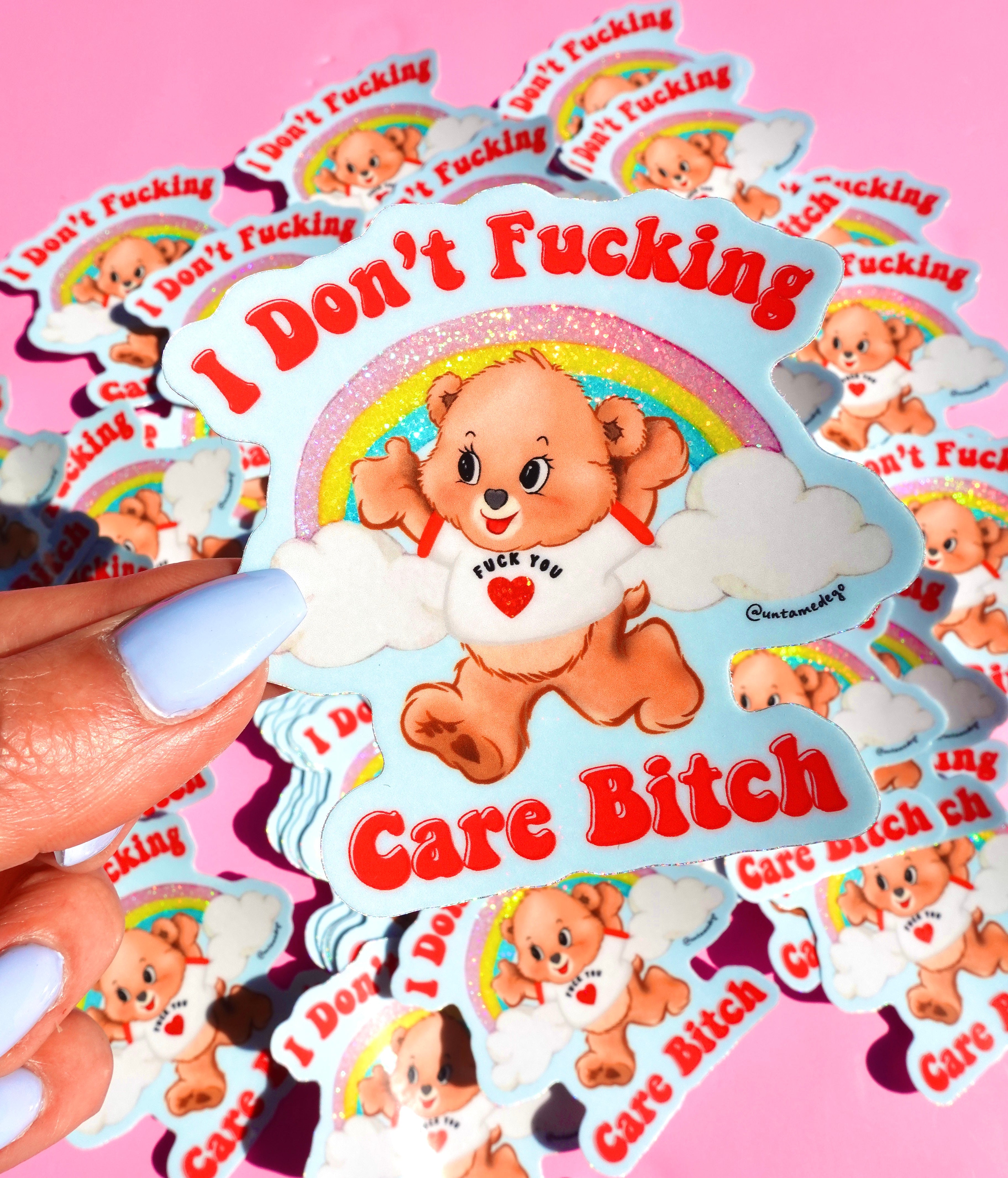 I Don’t F*cking Care – Retro Bear Glitter Vinyl Sticker