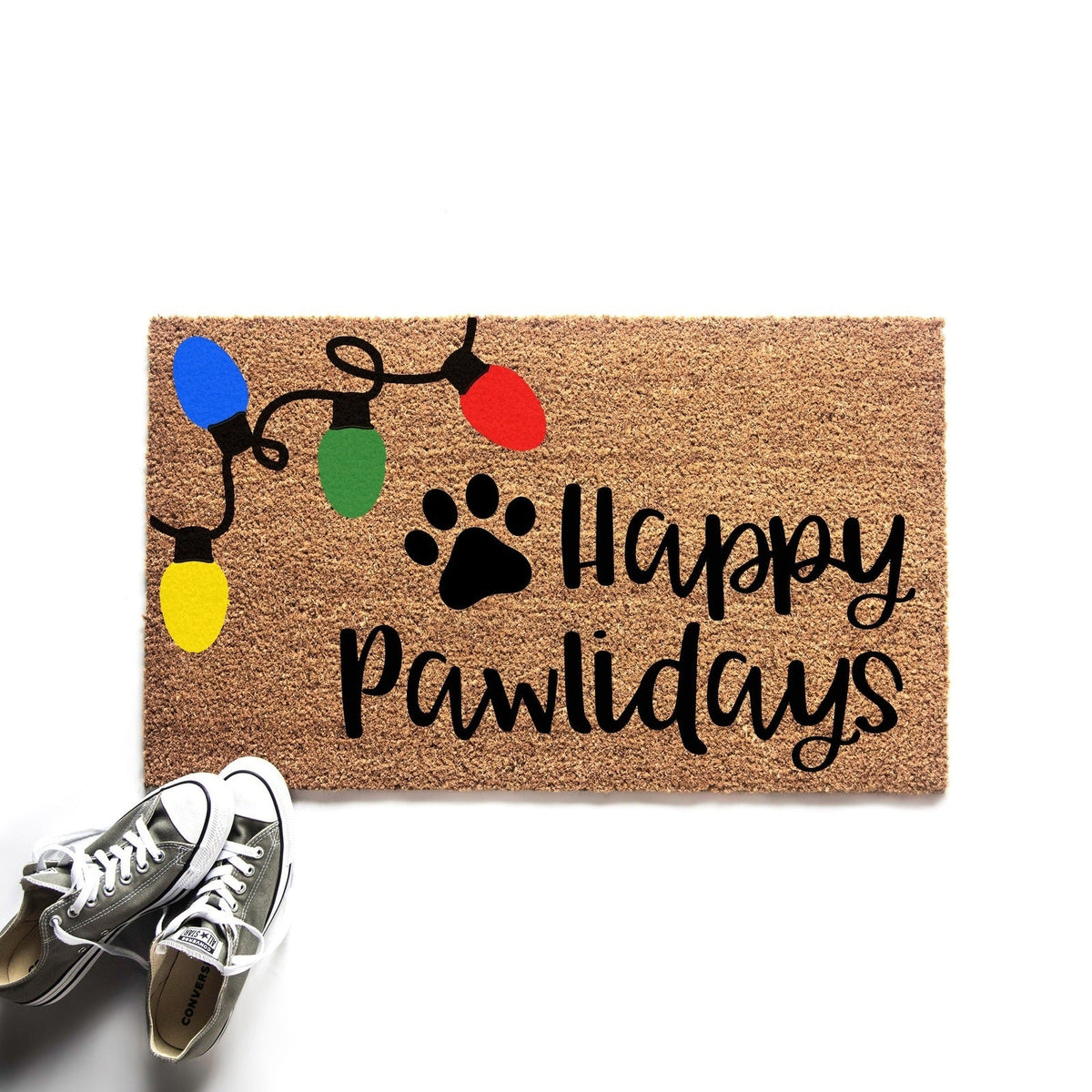 Happy Pawlidays Christmas Lights Doormat