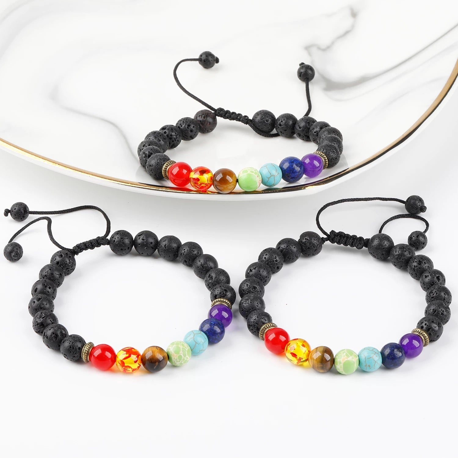 7 Chakras Healing Bracelet | Black Lava beads | Oil diffuser bracelet