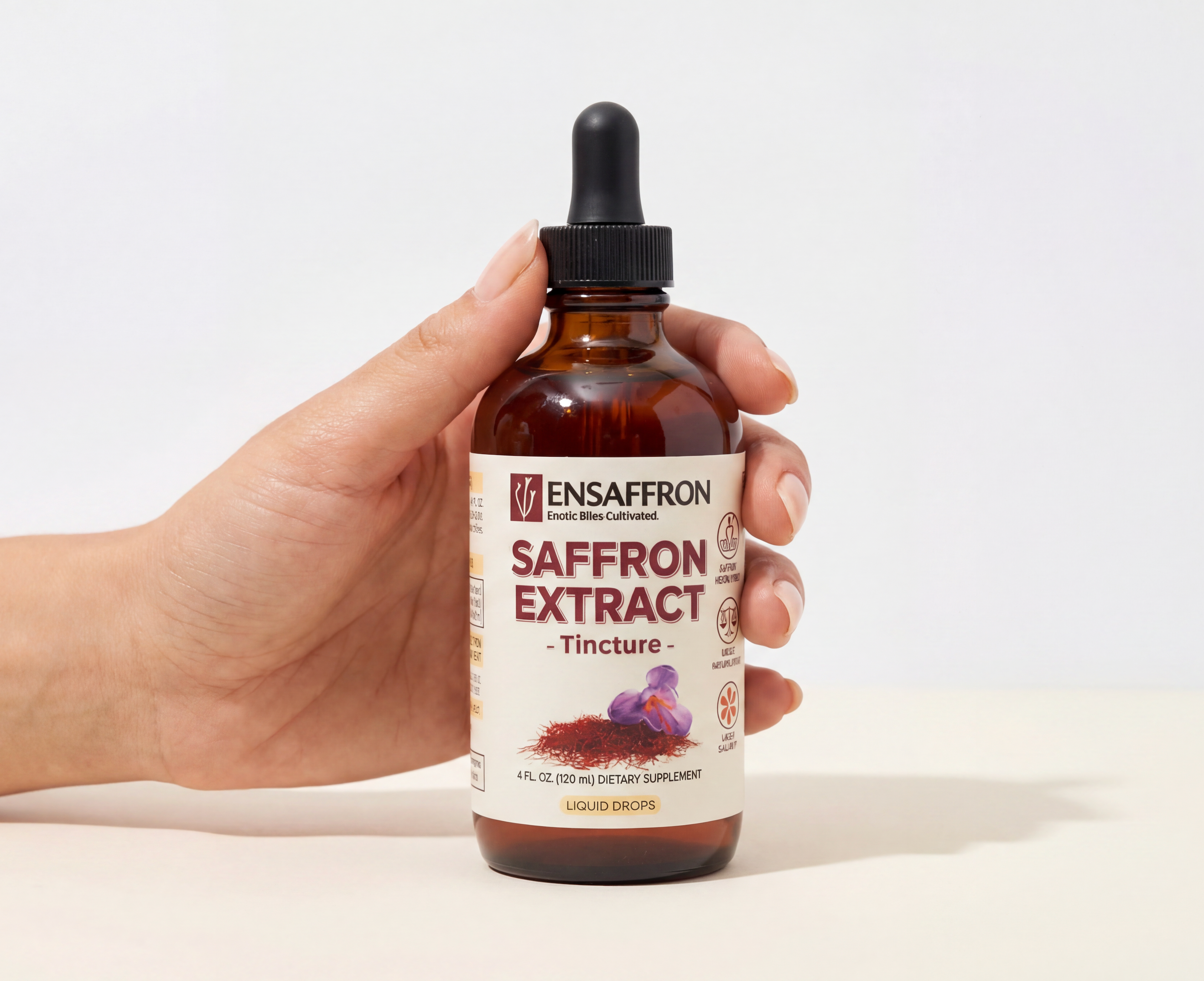 Premium Saffron Extract (Made With Pure Saffron Threads) Liquid Drops Tincture/Alcohol-Free