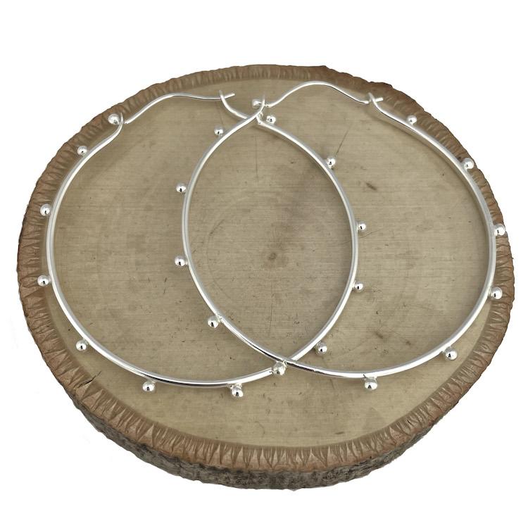 Large Silver Hoop Earrings with Dots