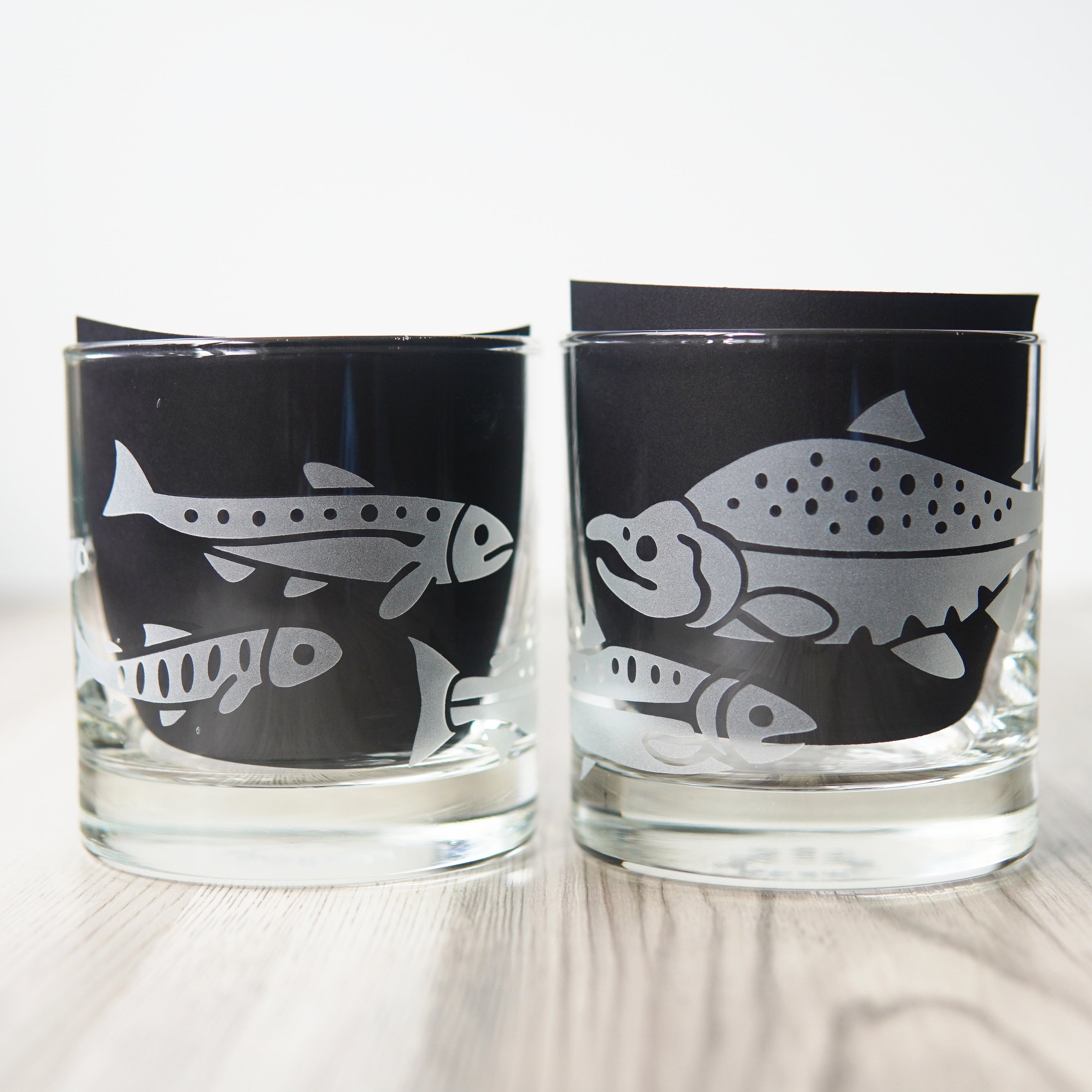 Salmon Lowball Glass - etched fish glassware