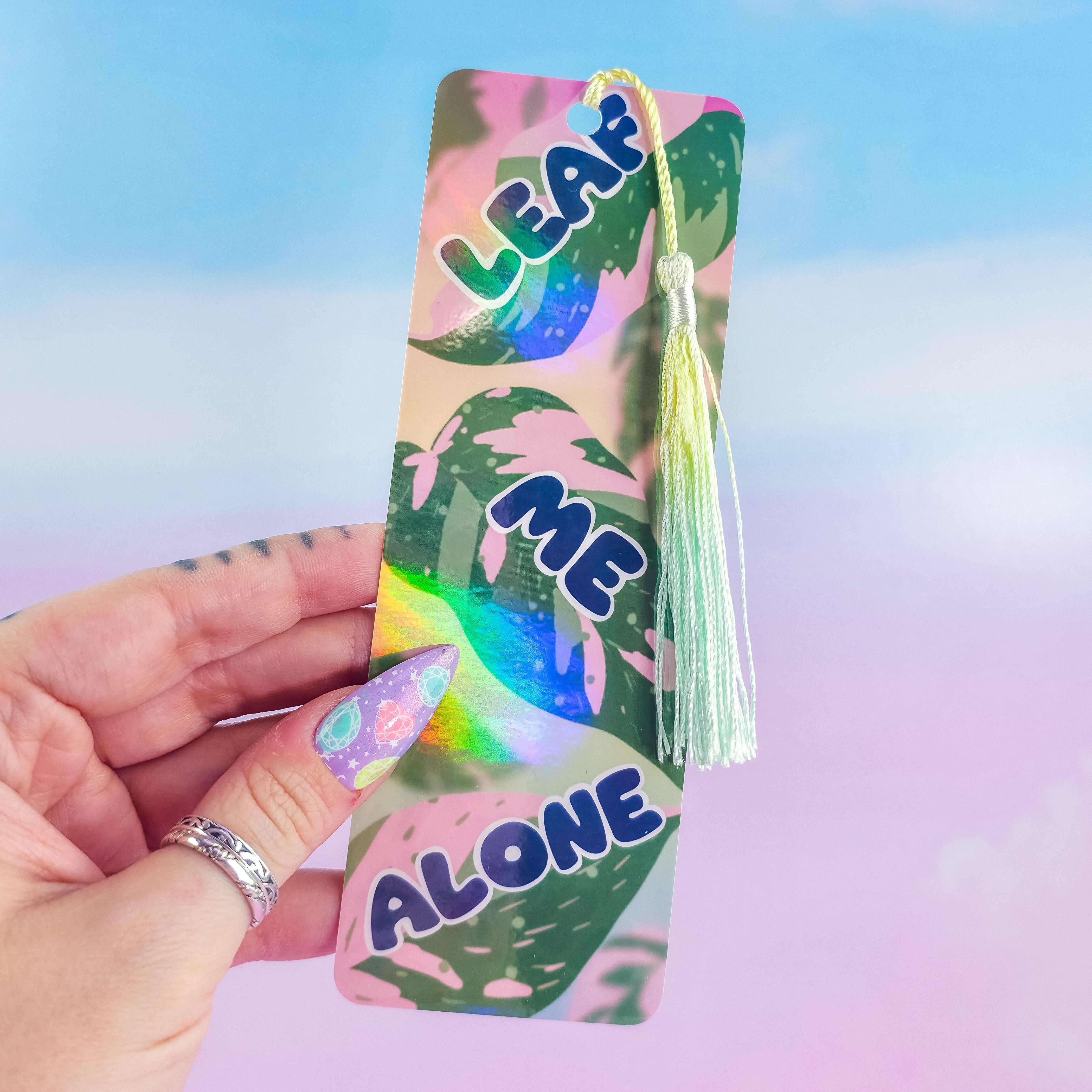 Leaf Me Alone Bookmark – Holographic Pink Princess Philodendron