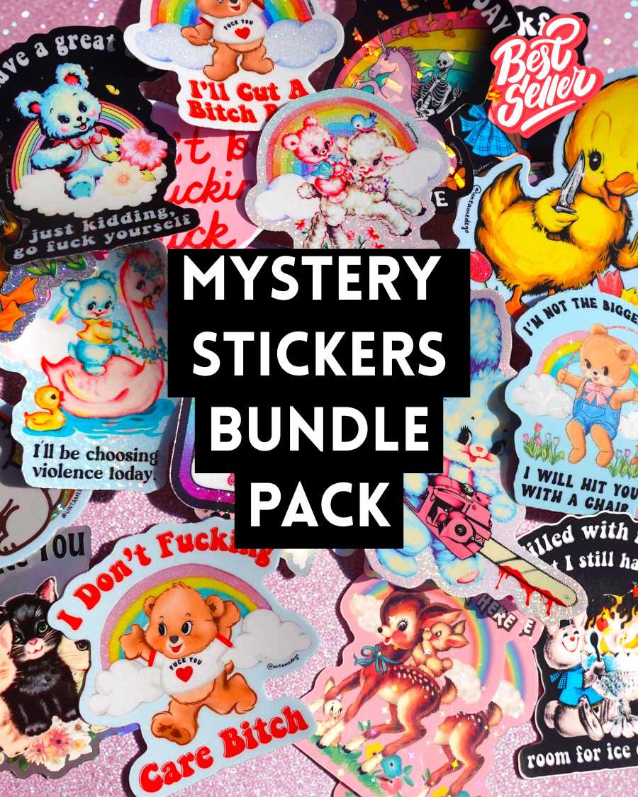 Mystery Unhinged Cute Sticker Pack – Funny Glitter Aesthetic Vinyl Stickers with Sass and Chaos for Laptops, and Water Bottles