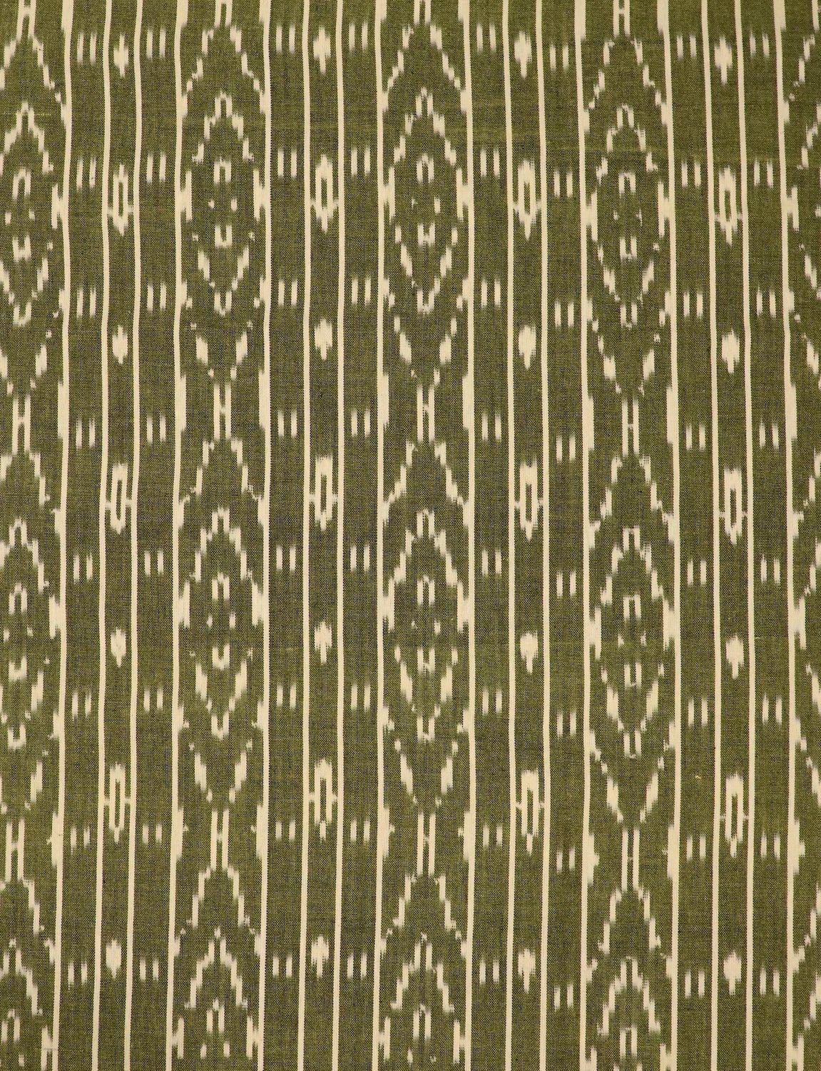 Olive Green Ikat Handwoven Cotton Fabric by the Yard