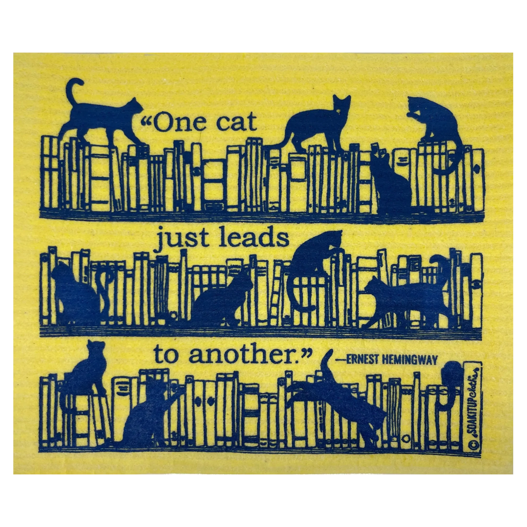 "One Cat Just Leads to Another" —Hemingway Cats + Books Soak iT Up Swedish Dishcloth Paper Towel Alternative