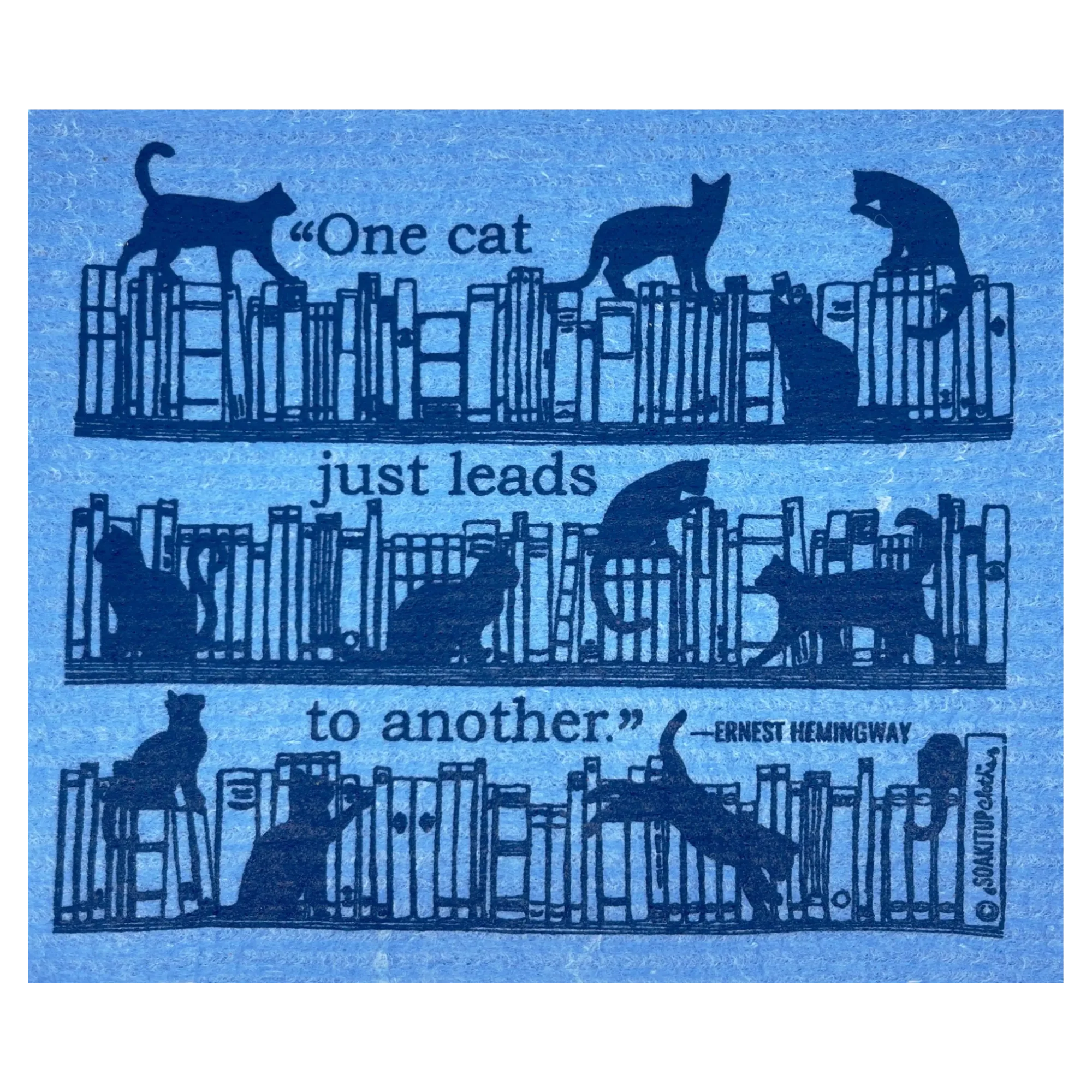 "One Cat Just Leads to Another" —Hemingway Cats + Books Soak iT Up Swedish Dishcloth Paper Towel Alternative