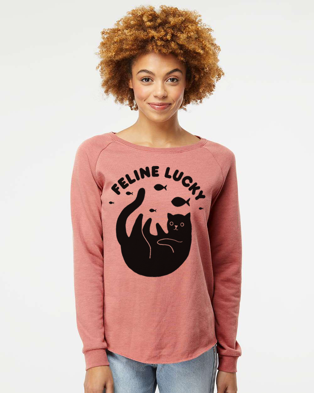 Women's Feline Lucky Crewneck Cat Lover Sweatshirt