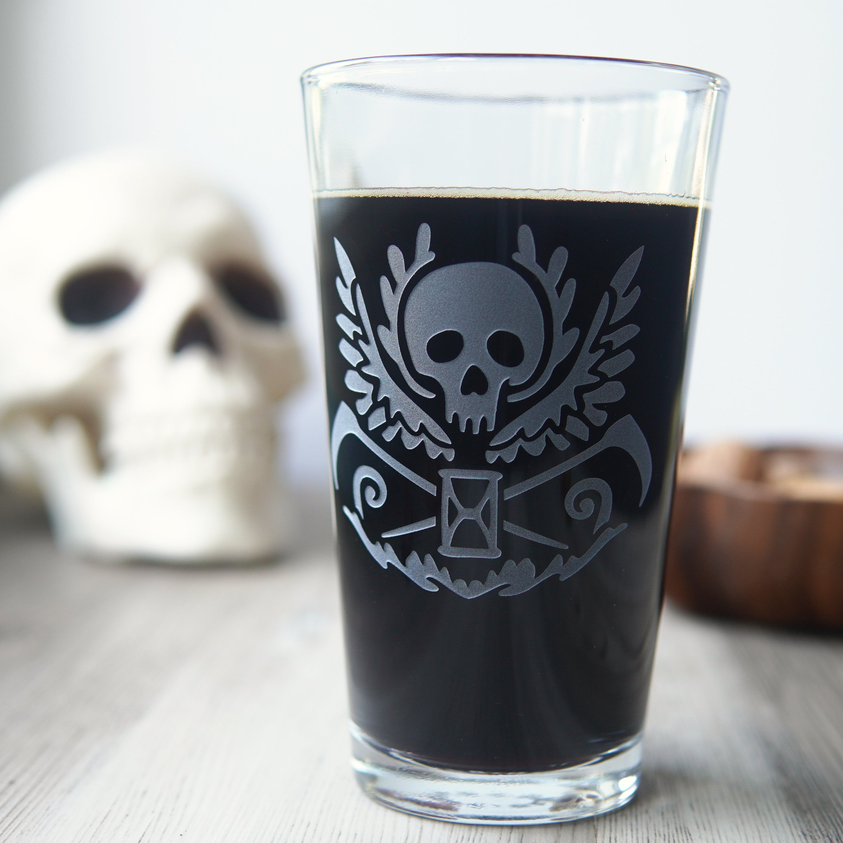 Death Skull Pint Glass - etched glassware