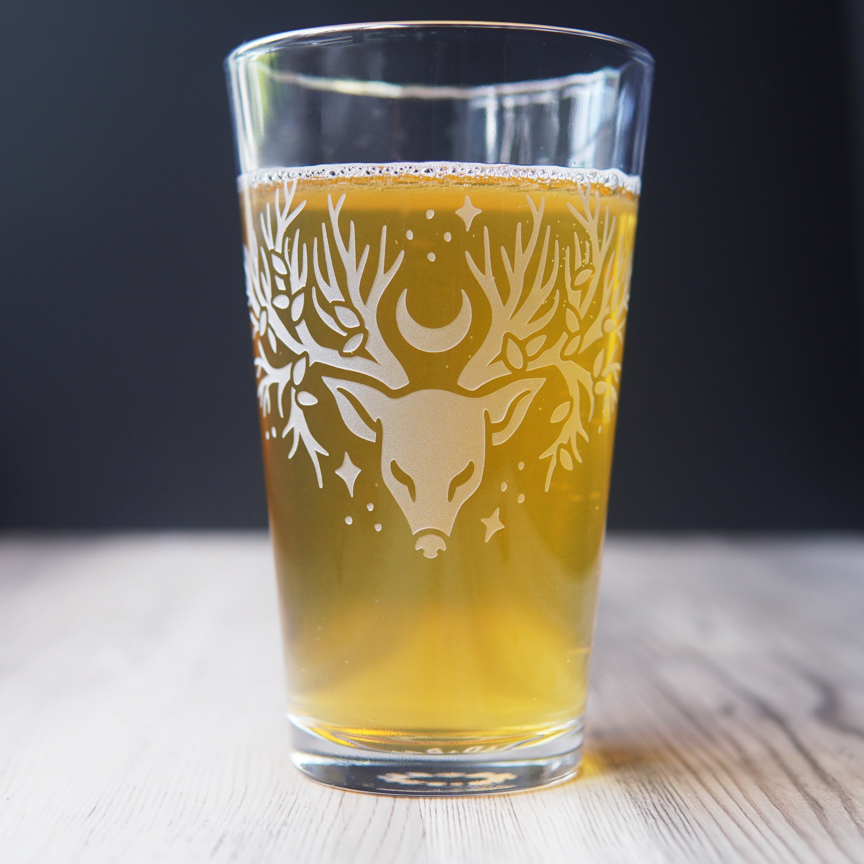 Deer Tree Pint Glass - etched glassware