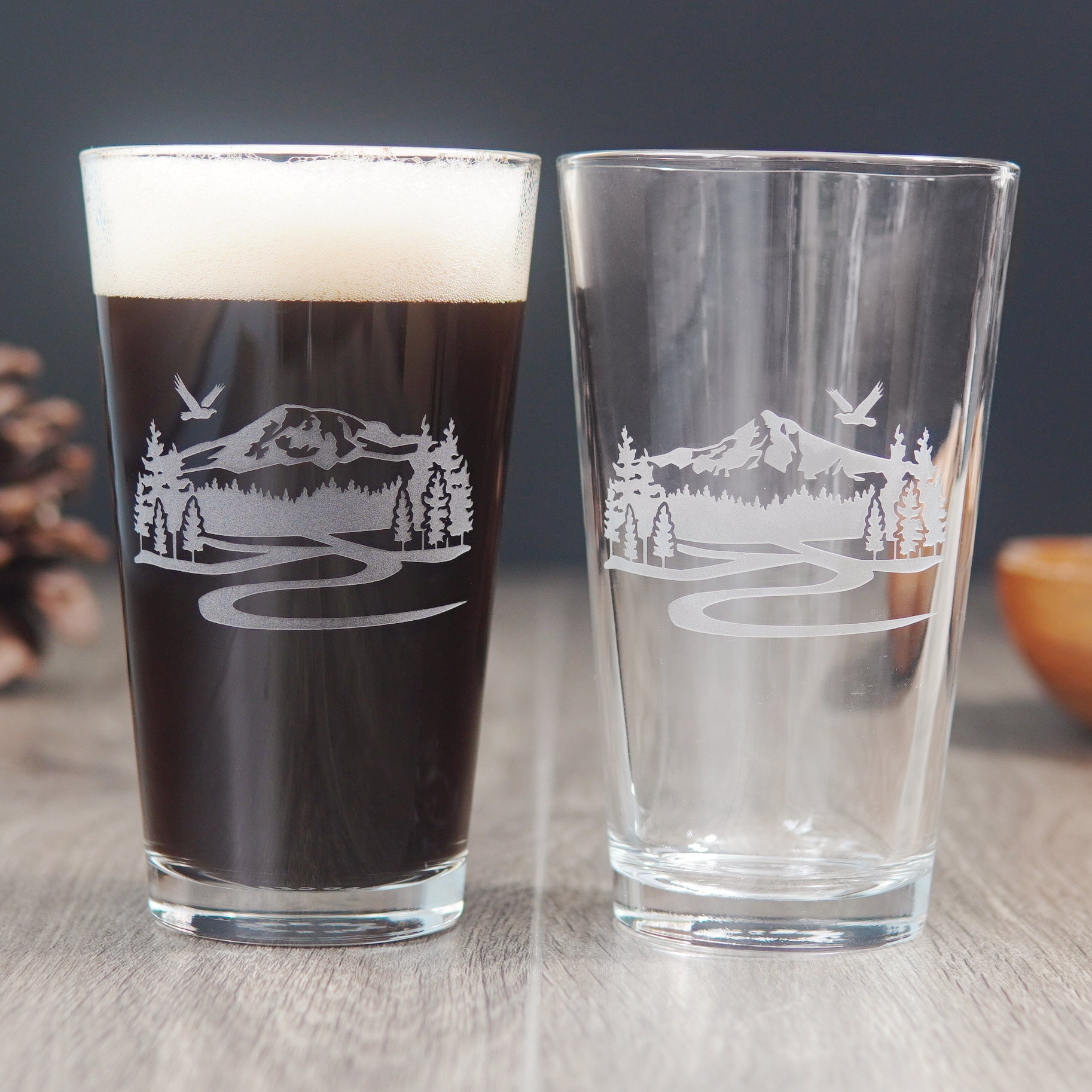 Mountain Pint Pint Glass - etched glassware