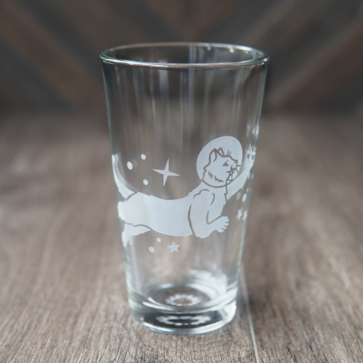 Astronaut Cat Beer Pint Glass - etched glassware