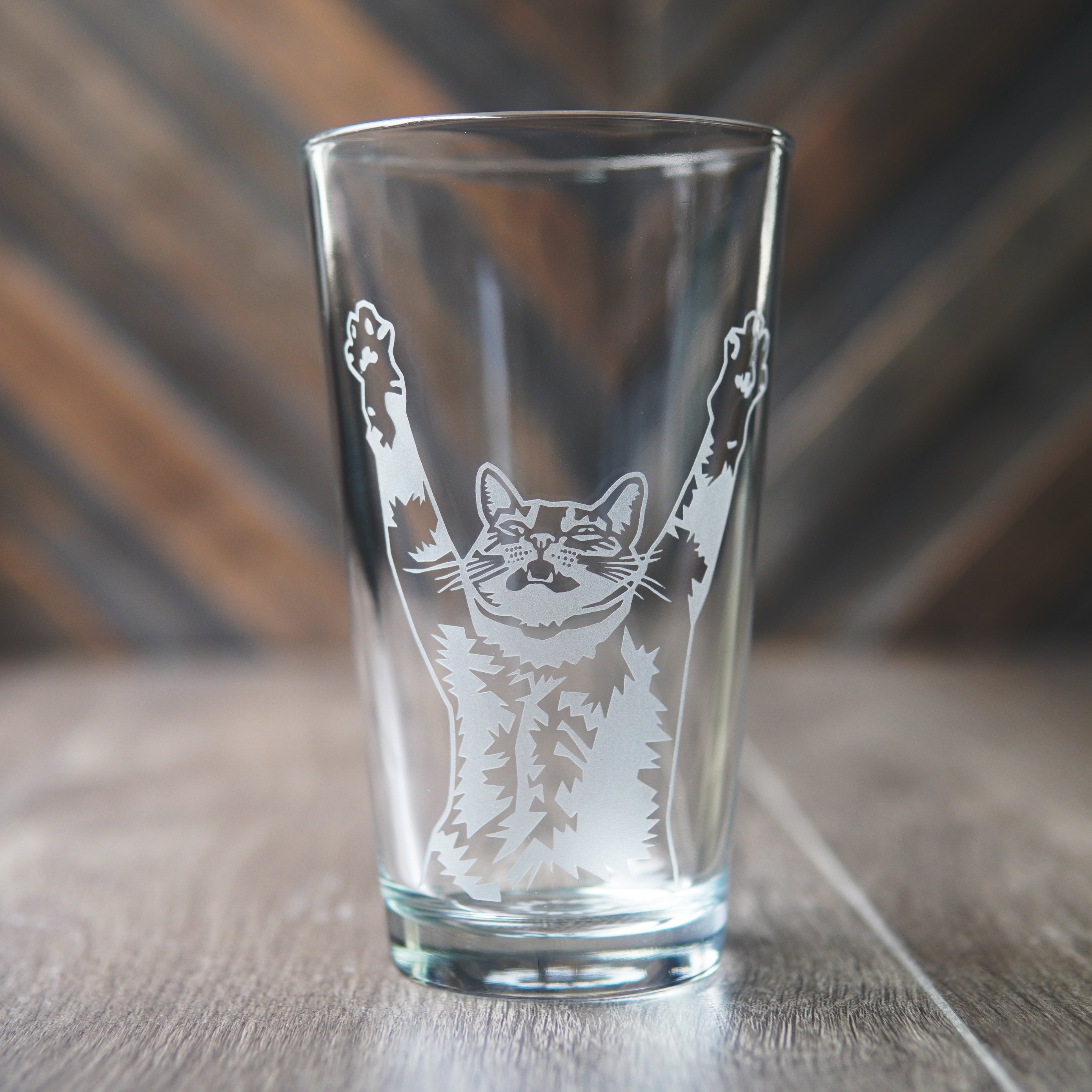 Stretch Cat Beer Pint Glass - etched glassware