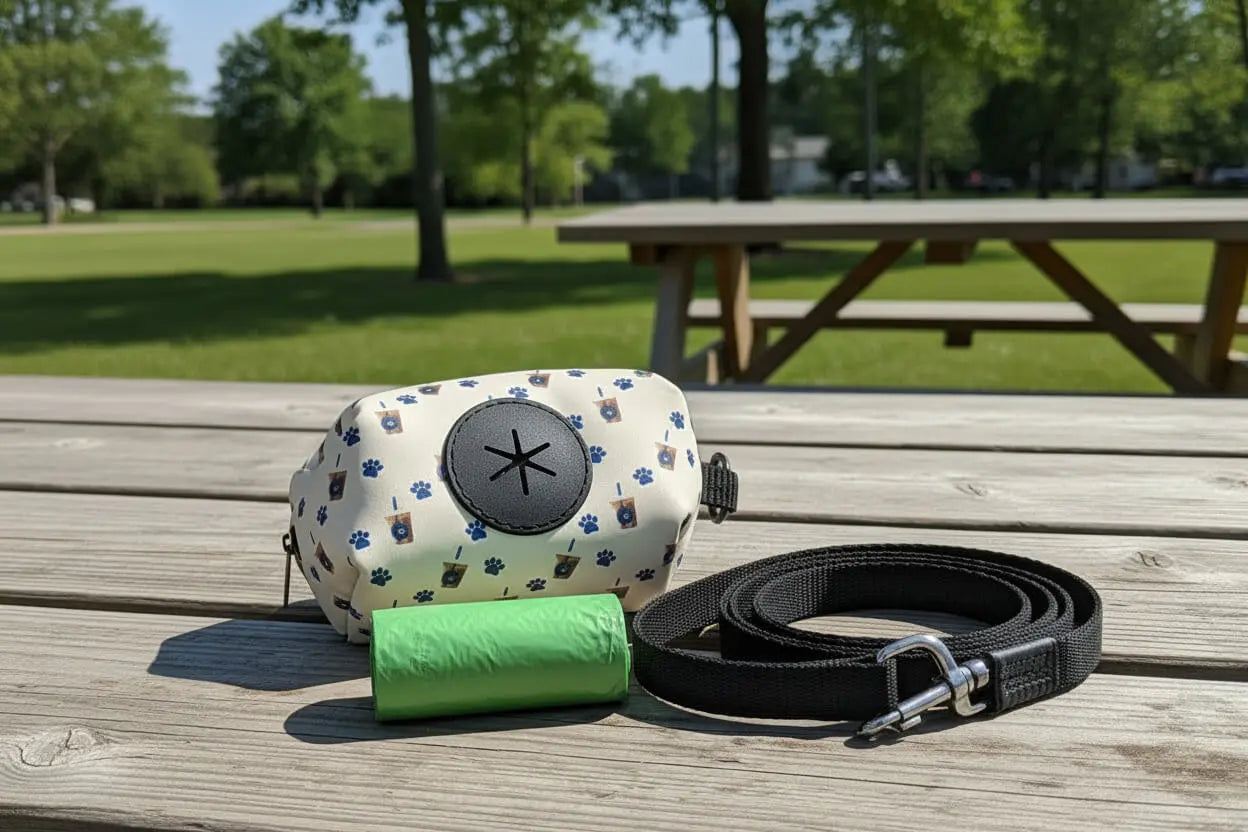 Waste Bag Holder: Zippered Dog Bag Dispenser | Leash Clip | Coffee or Sunflower