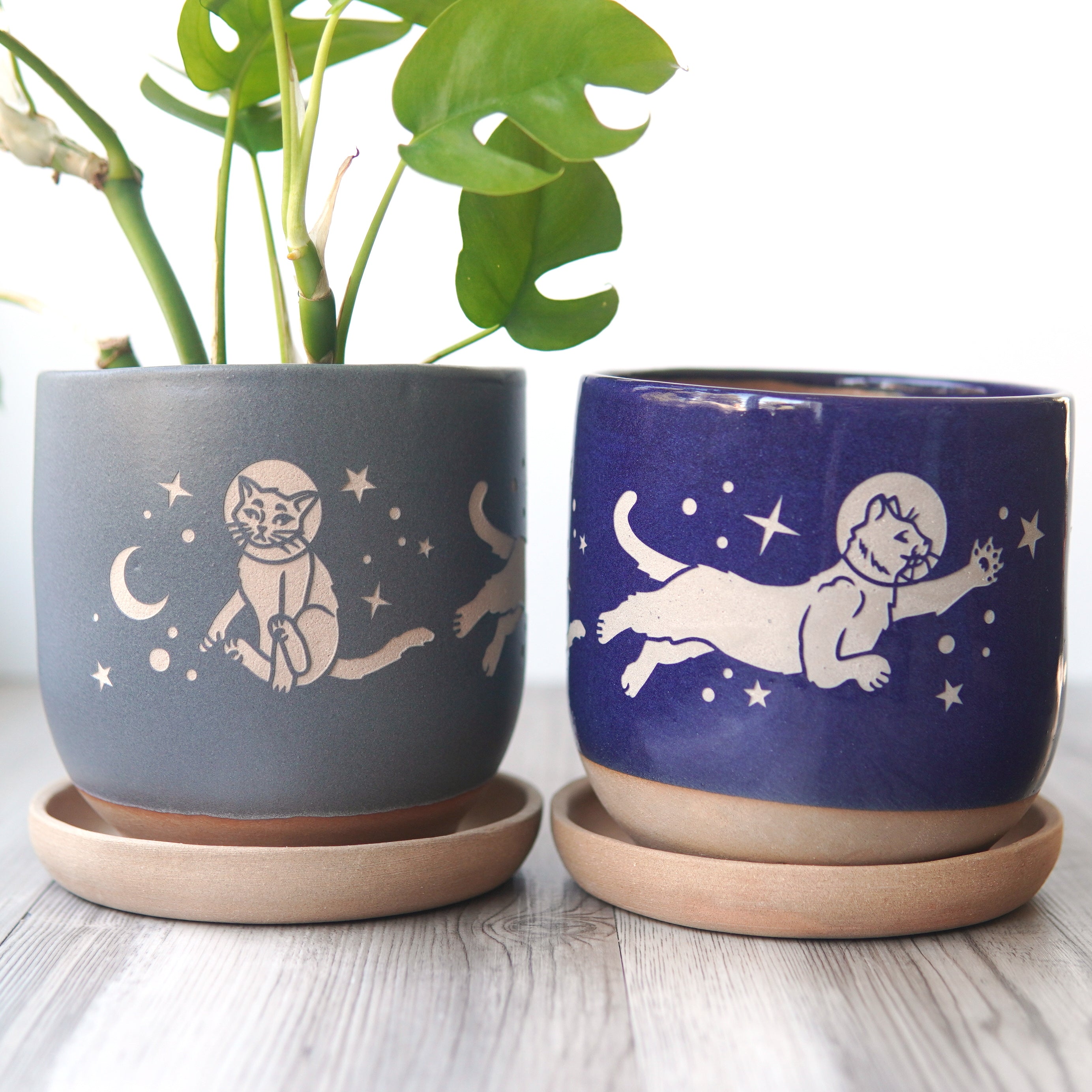 Space Cats Farmhouse Planter with Saucer