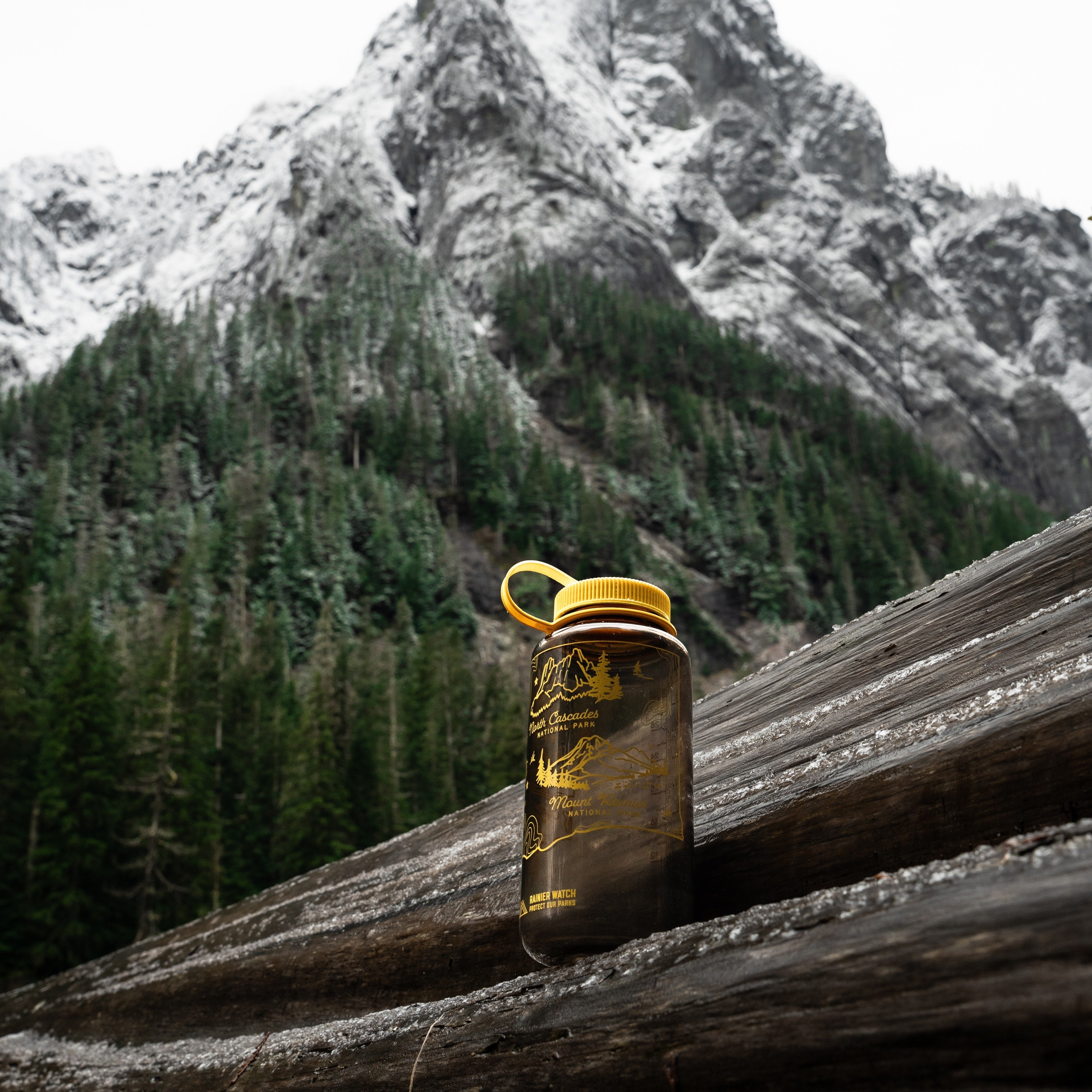 Washington National Parks Water Bottle - 32oz - Brown + Yellow Lid