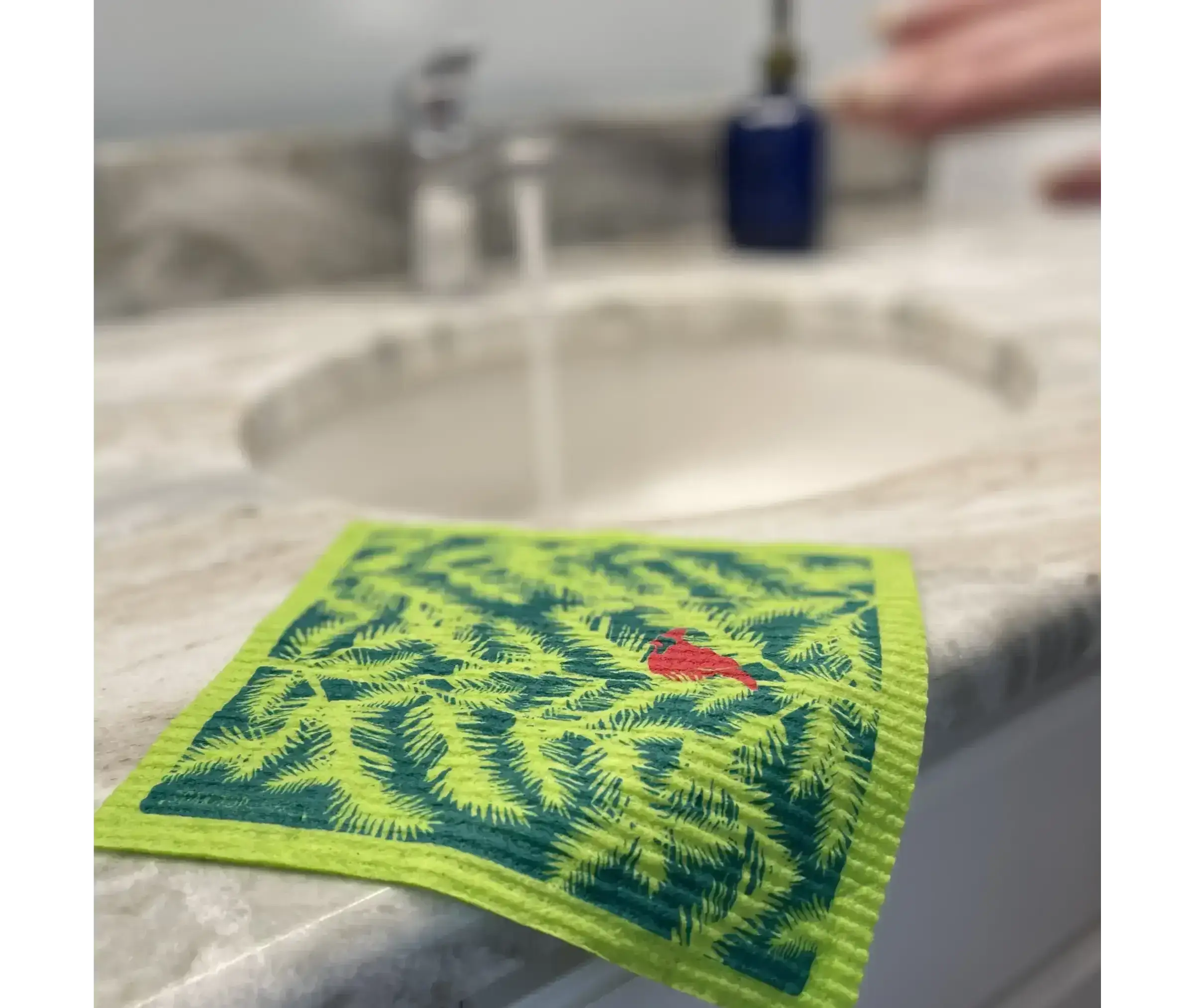 Red Cardinal Evergreen Branches | Eco-friendly Swedish Dishcloth-Soak iT Up