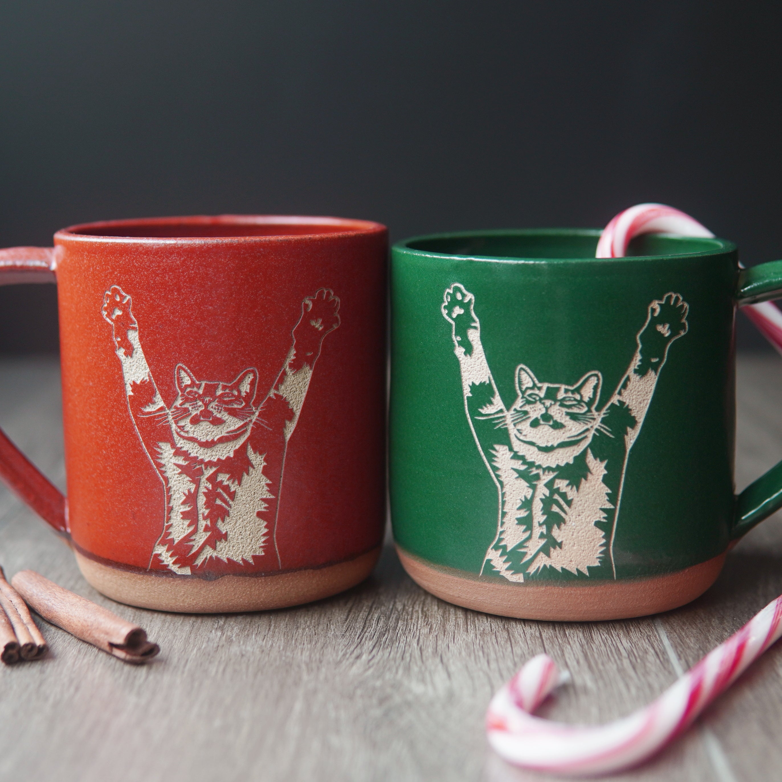 Stretching Cat Mug, Farmhouse Style Handmade Pottery