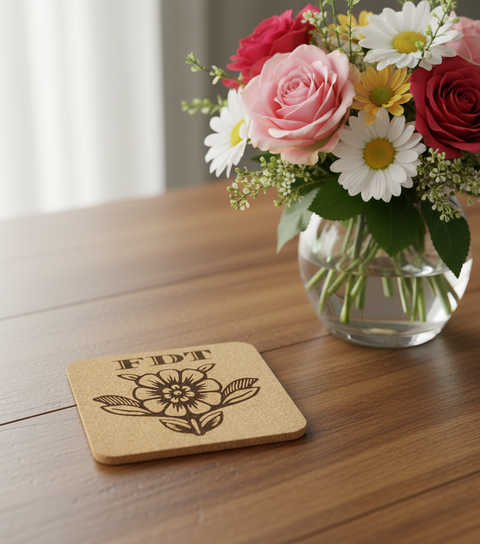 EcoEssentials FDT Flower 🌼 4 pack Twine Wrapped Cork Coaster Gift Set