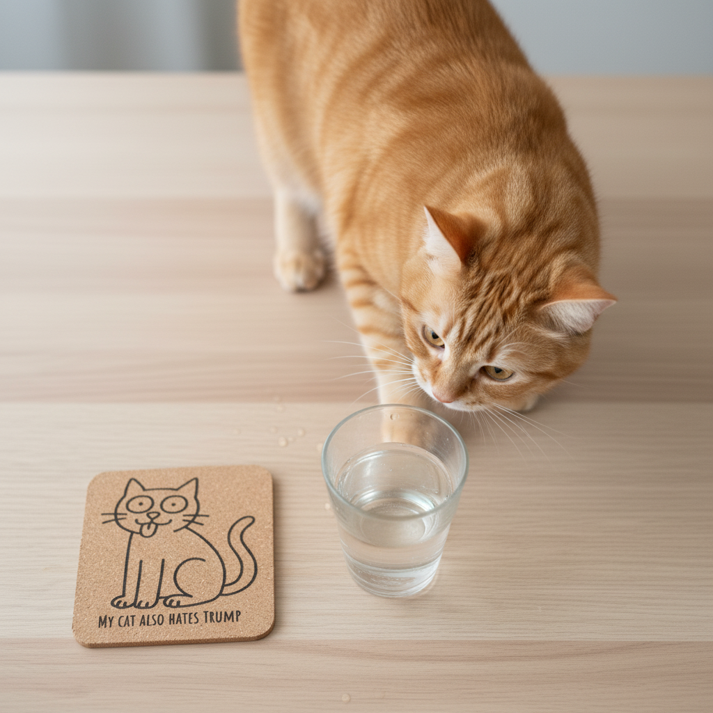 EcoEssentials My Derpy Cat also Hates Trump 4 pack Cork Coasters