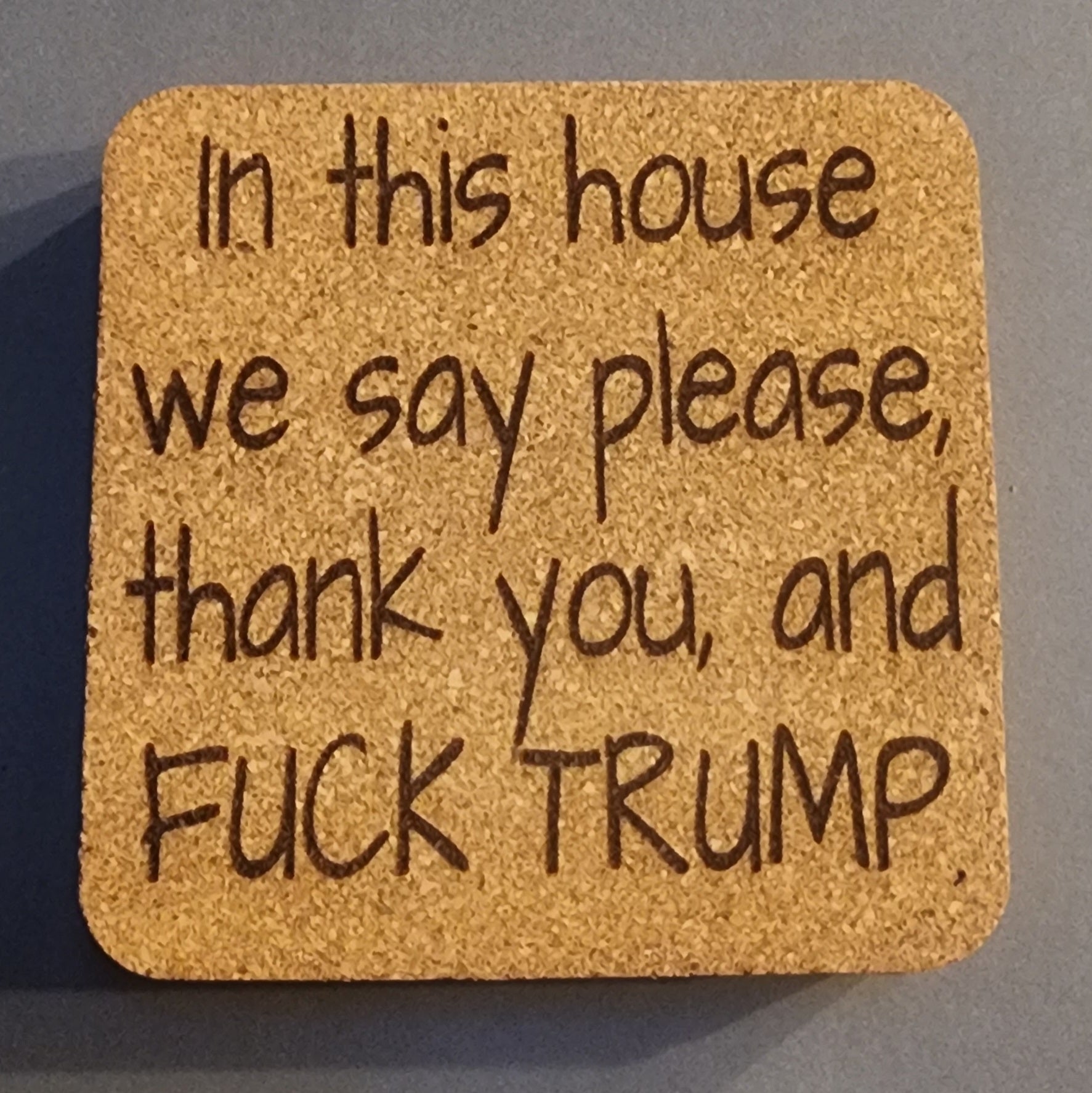 In this house 4 pack Twine Wrapped Cork Coaster Gift Set