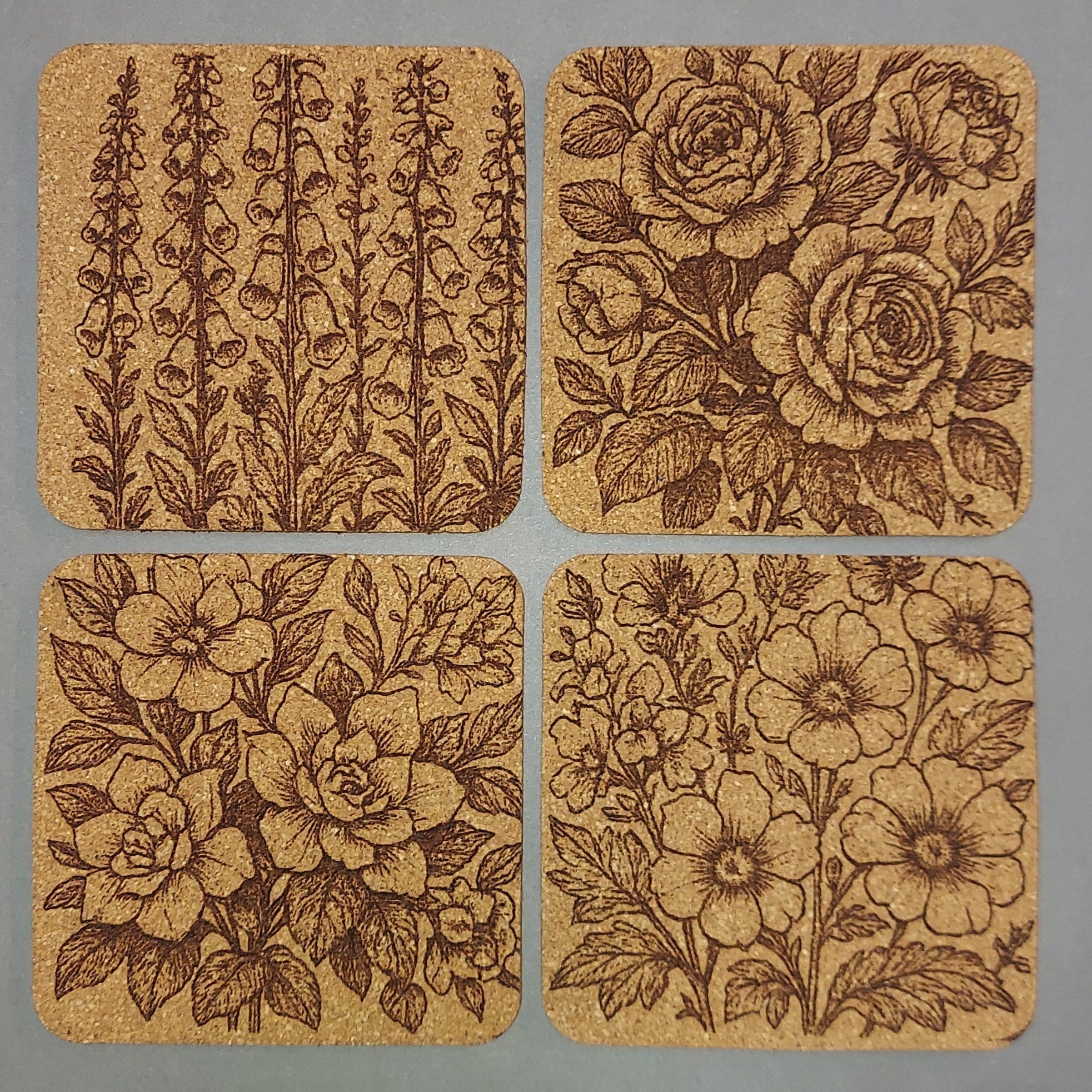Retro Flower 4 pack Assorted Cork Coasters