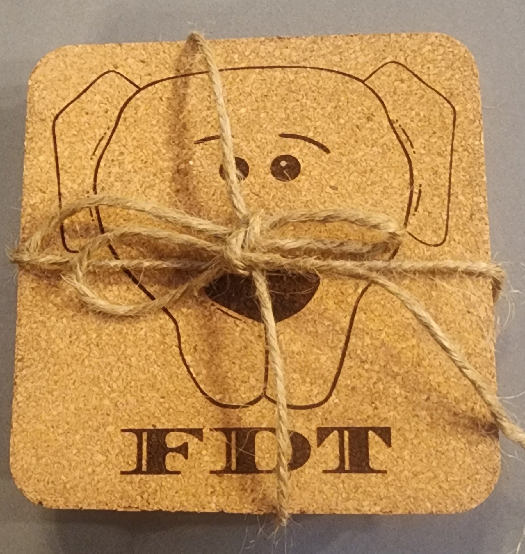 EcoEssentials FDT Dog 🐕 4 pack Twine Wrapped Cork Coaster Gift Set