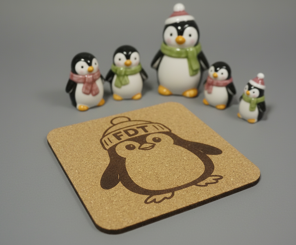 EcoEssentials FDT Penguin 🐧 4 pack Cork Coasters