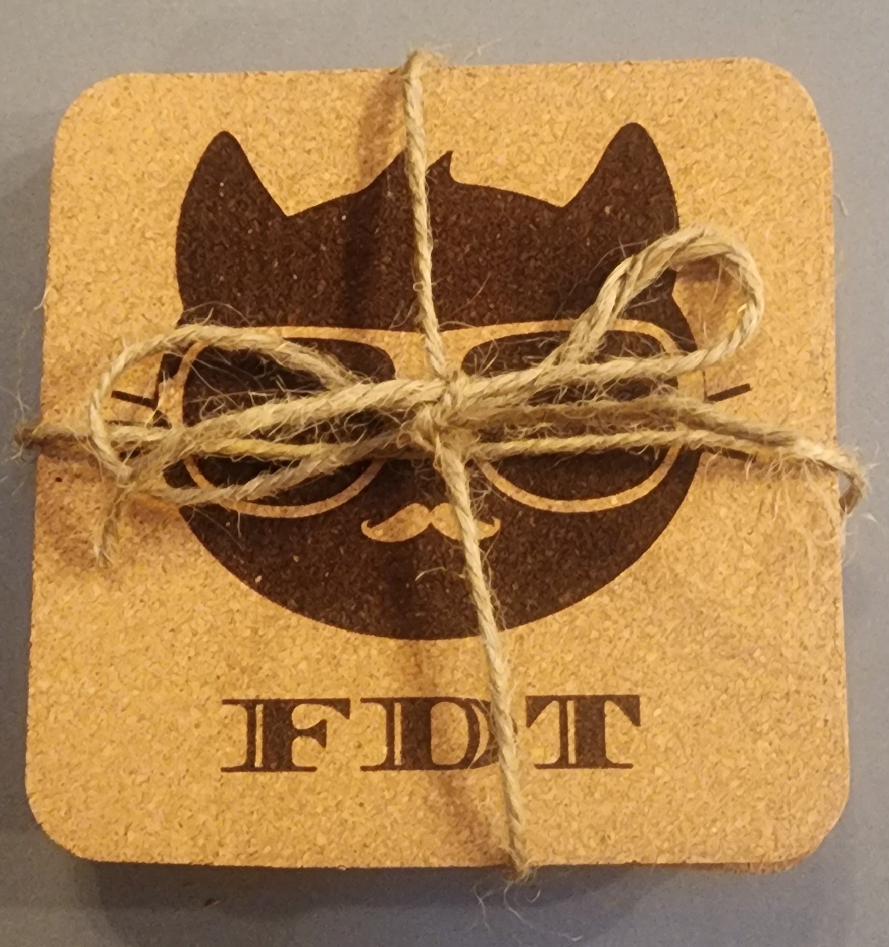 EcoEssentials FDT Cat 😻 4 pack Cork Coasters