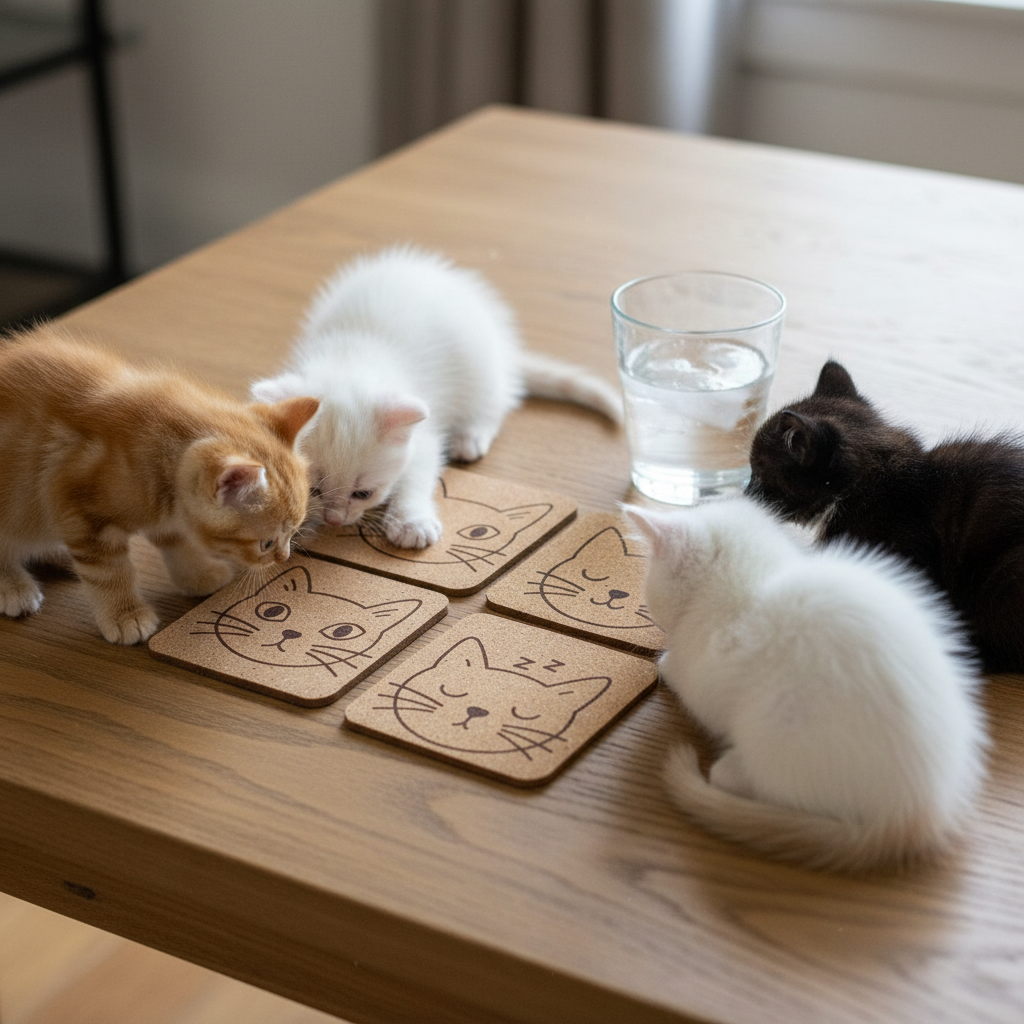 EcoEssentials Kitties 😸 4 pack Assorted Cork Coasters