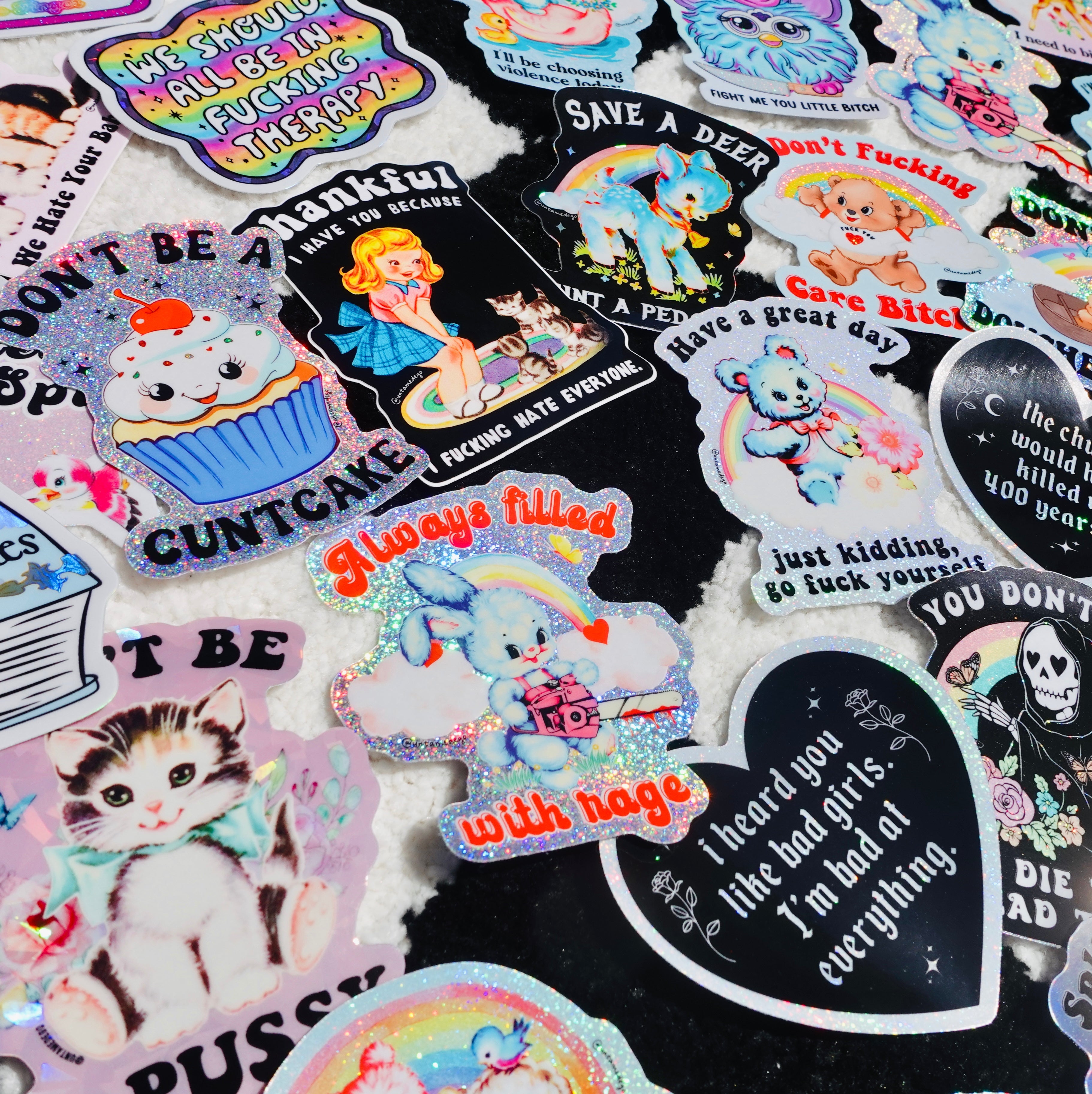 Mystery Unhinged Cute Sticker Pack – Funny Glitter Aesthetic Vinyl Stickers with Sass and Chaos for Laptops, and Water Bottles