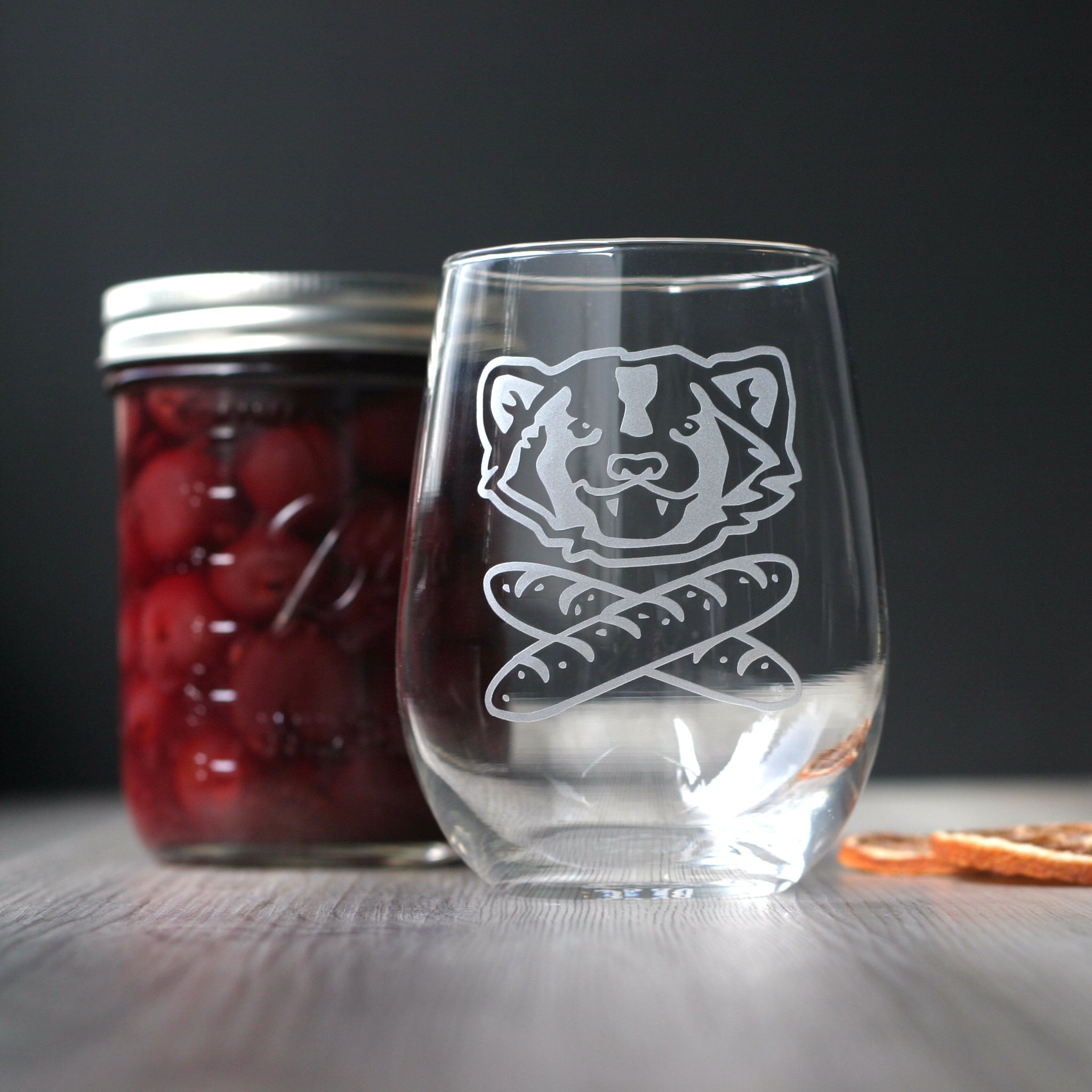 Bread and Badger Stemless Wine Glass - etched glassware