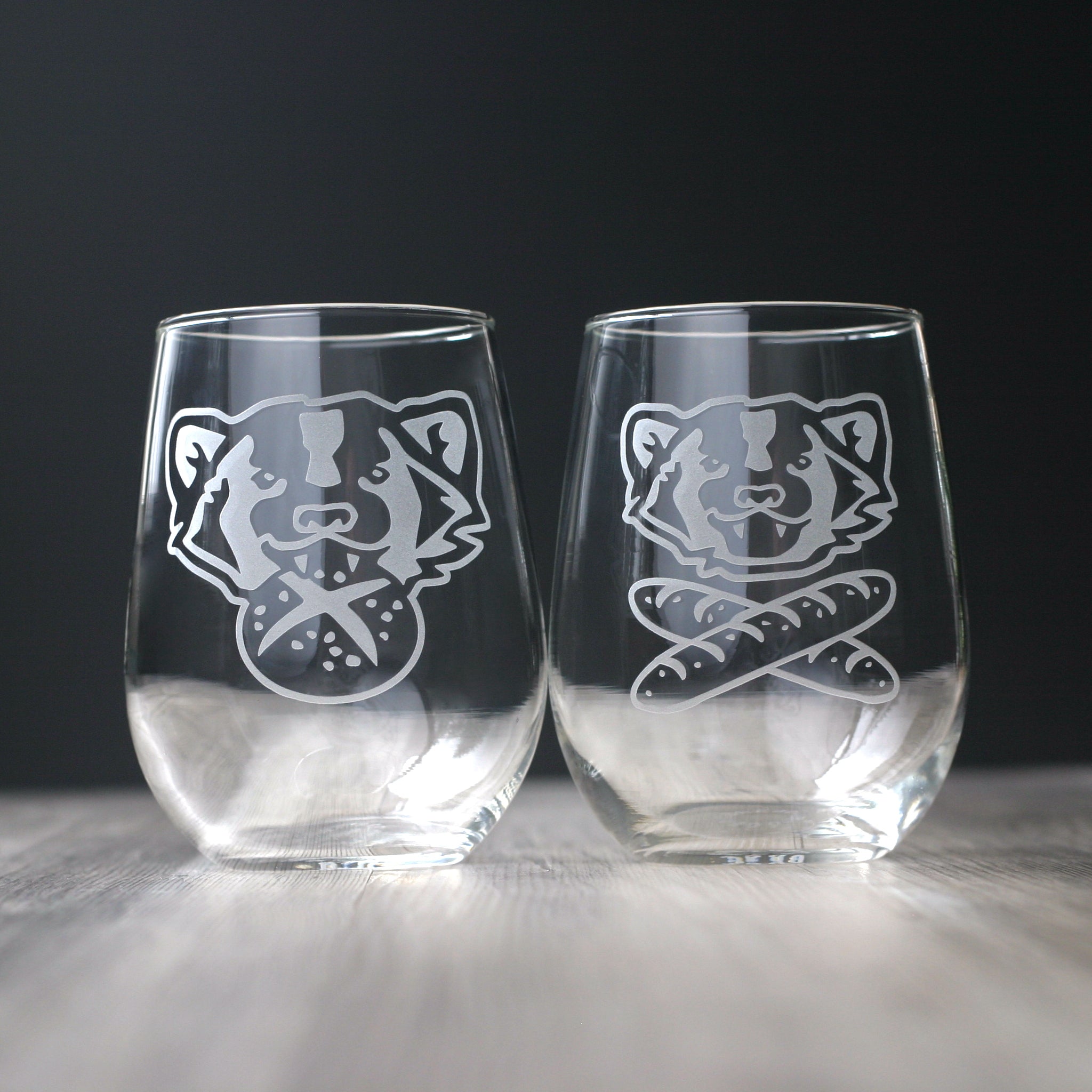 Bread and Badger Stemless Wine Glass - etched glassware