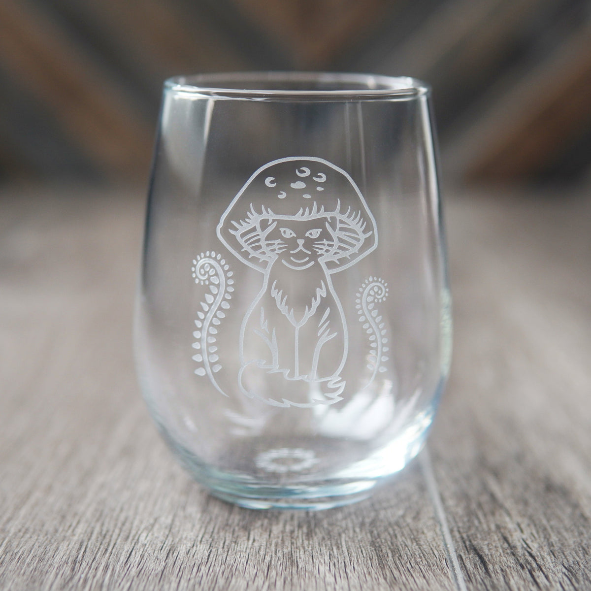 Cat Mushrooms Wine Glass
