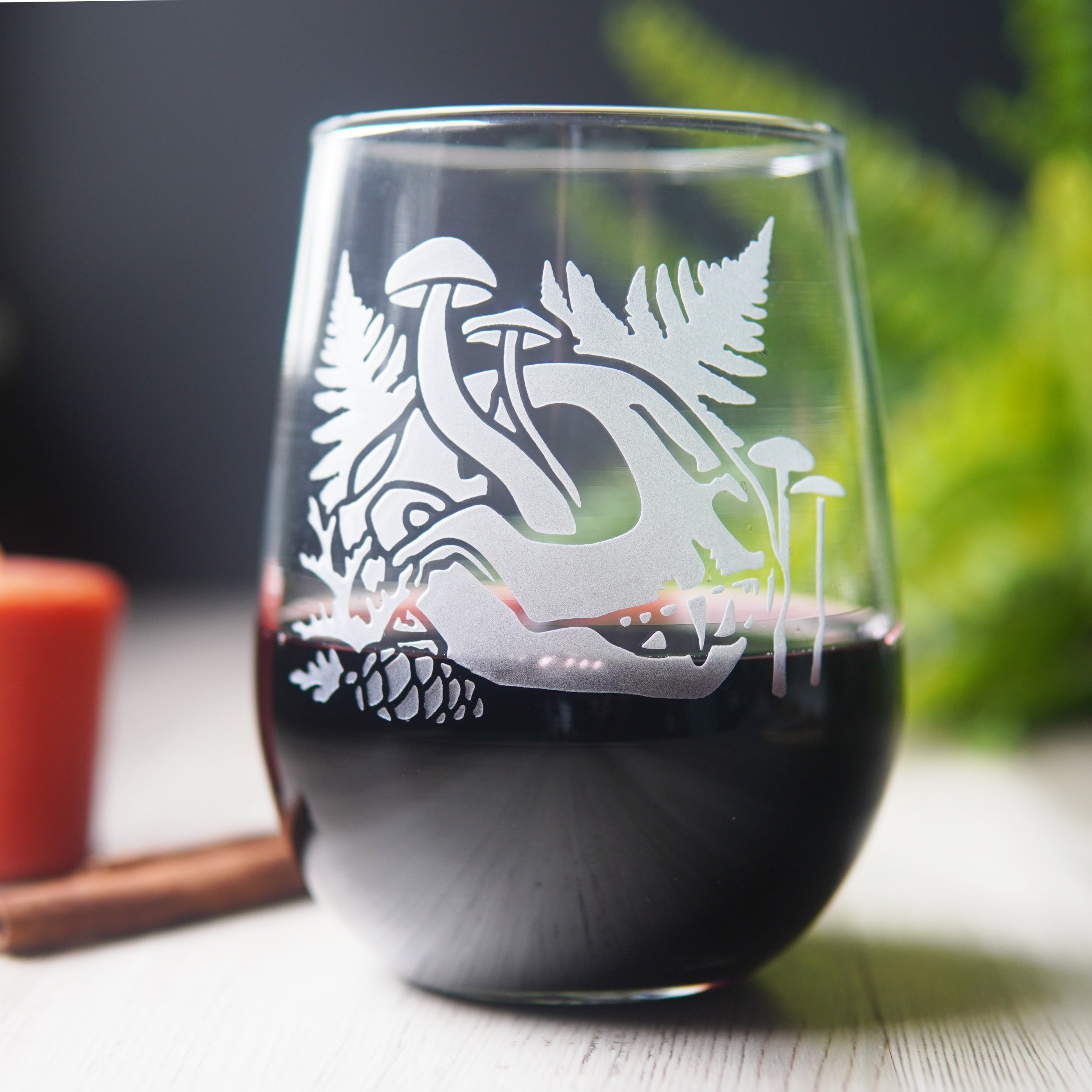Decay Cat Skull Stemless Wine Glass - etched glassware