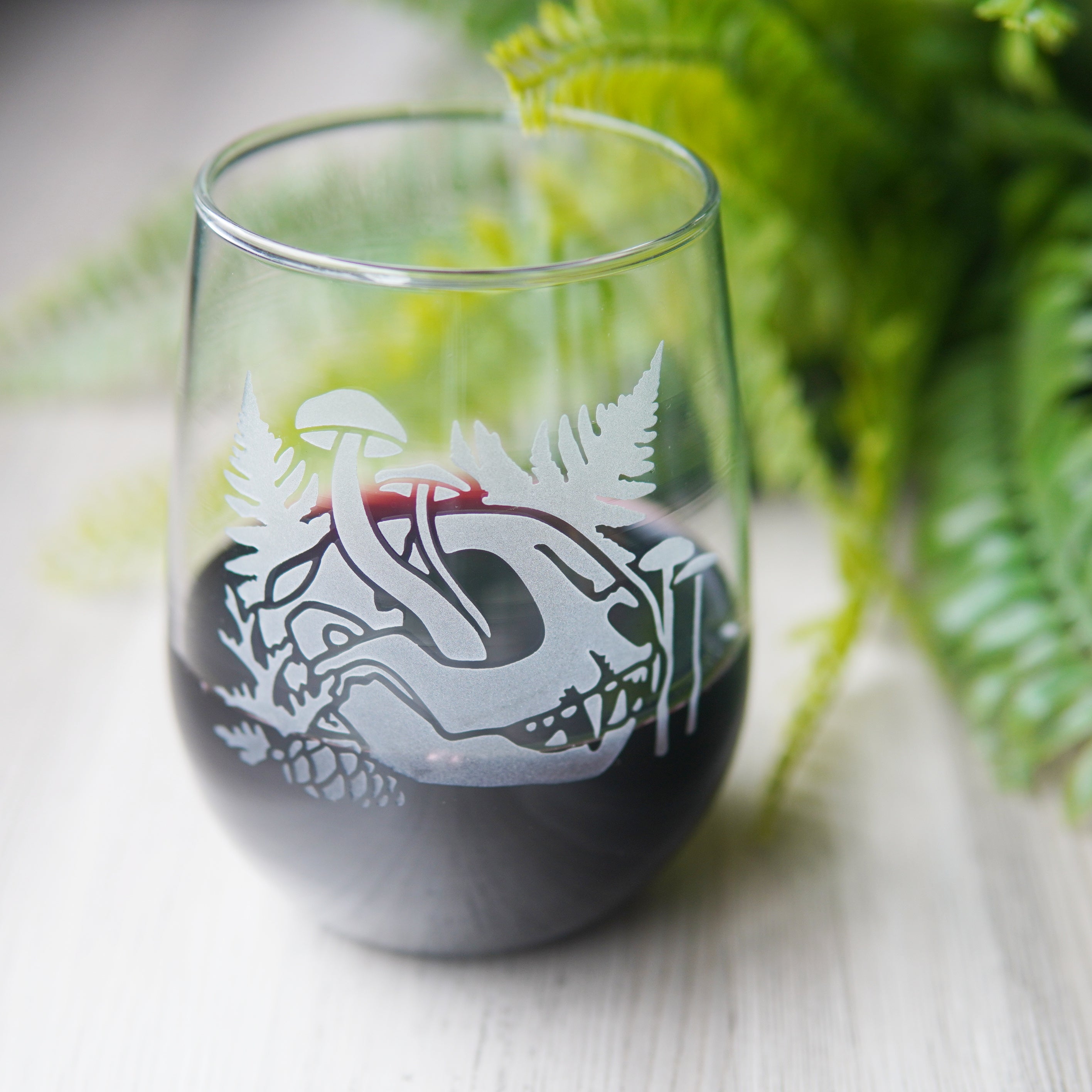 Decay Cat Skull Stemless Wine Glass - etched glassware