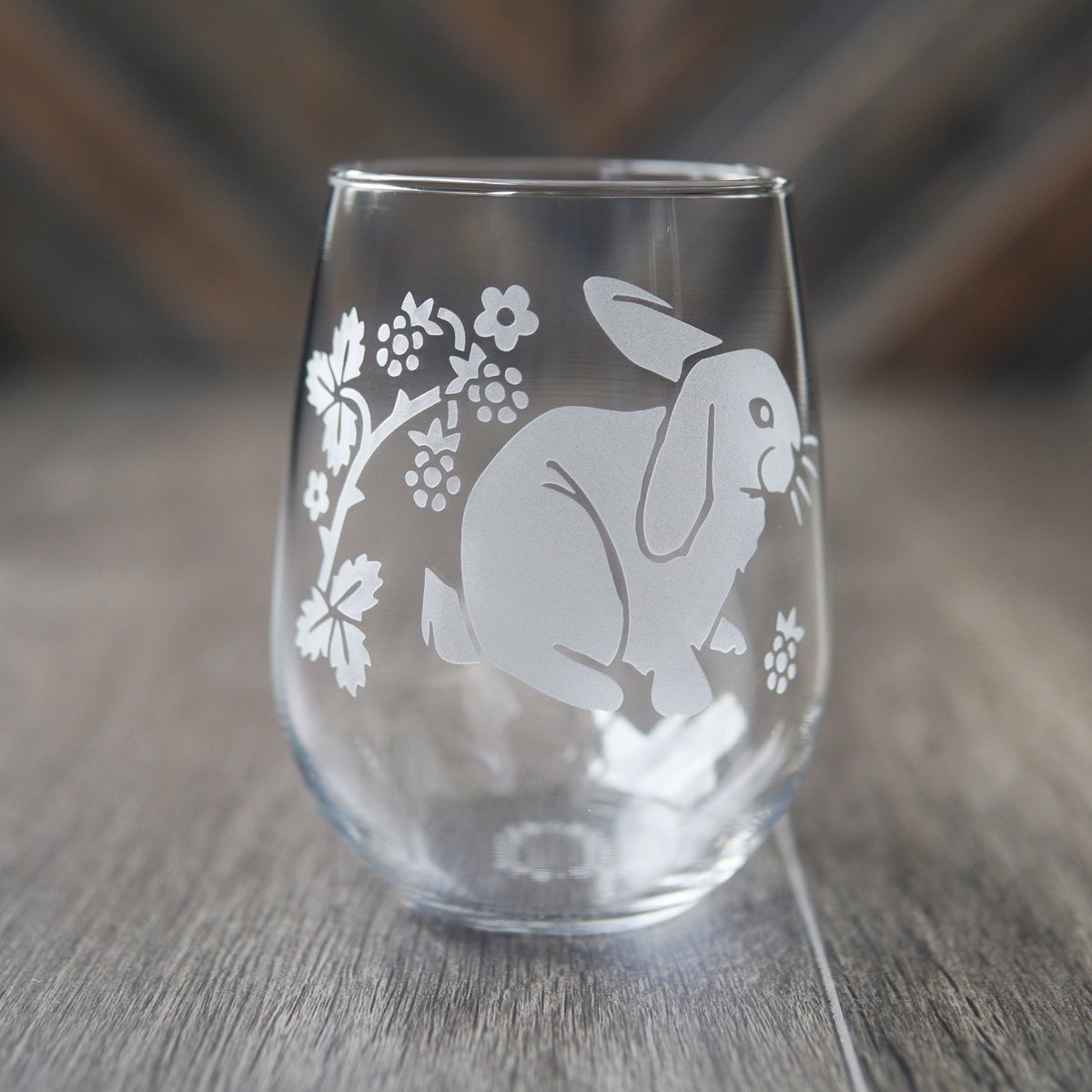 Rabbits Stemless Wine Glass - etched glassware