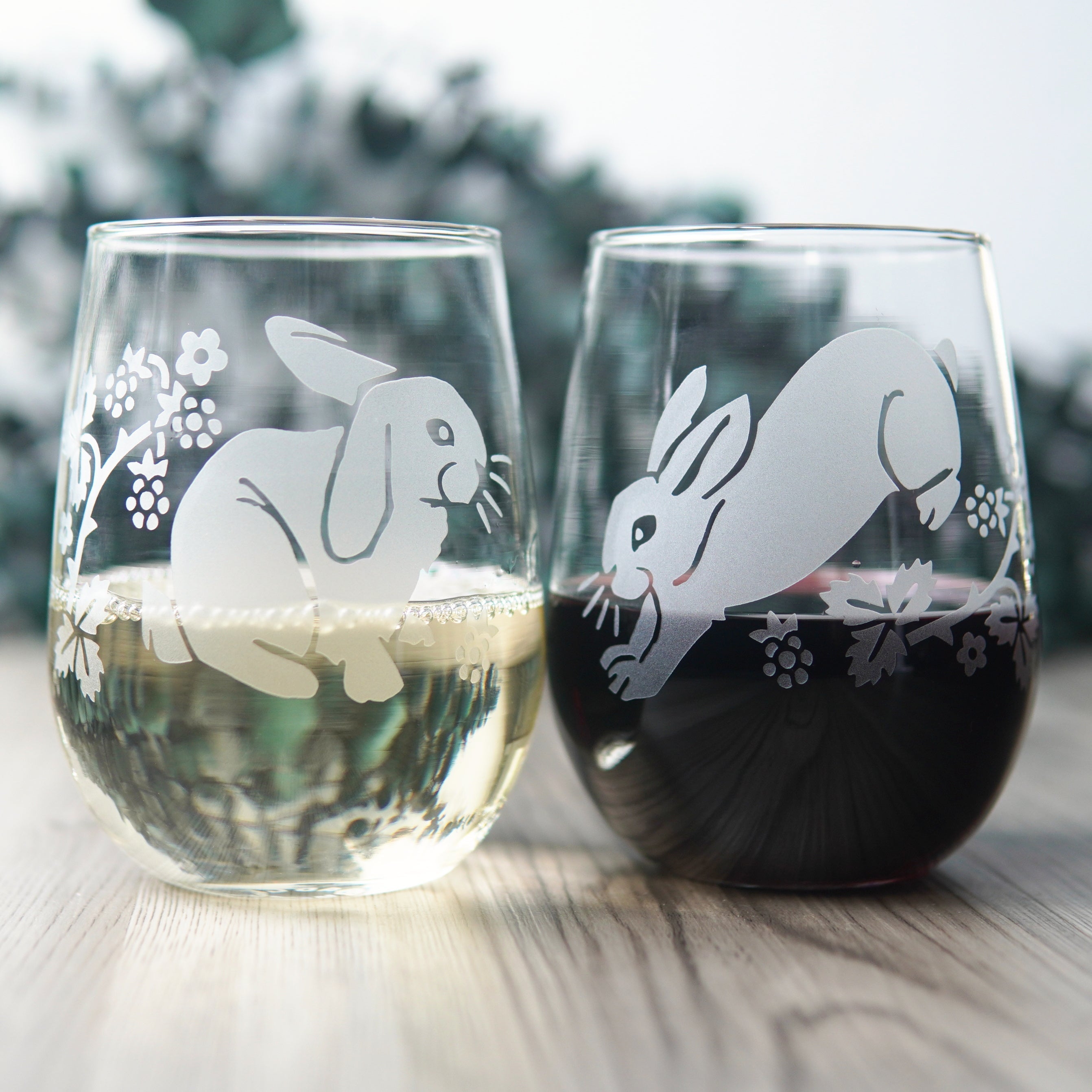 Rabbits Stemless Wine Glass - etched glassware