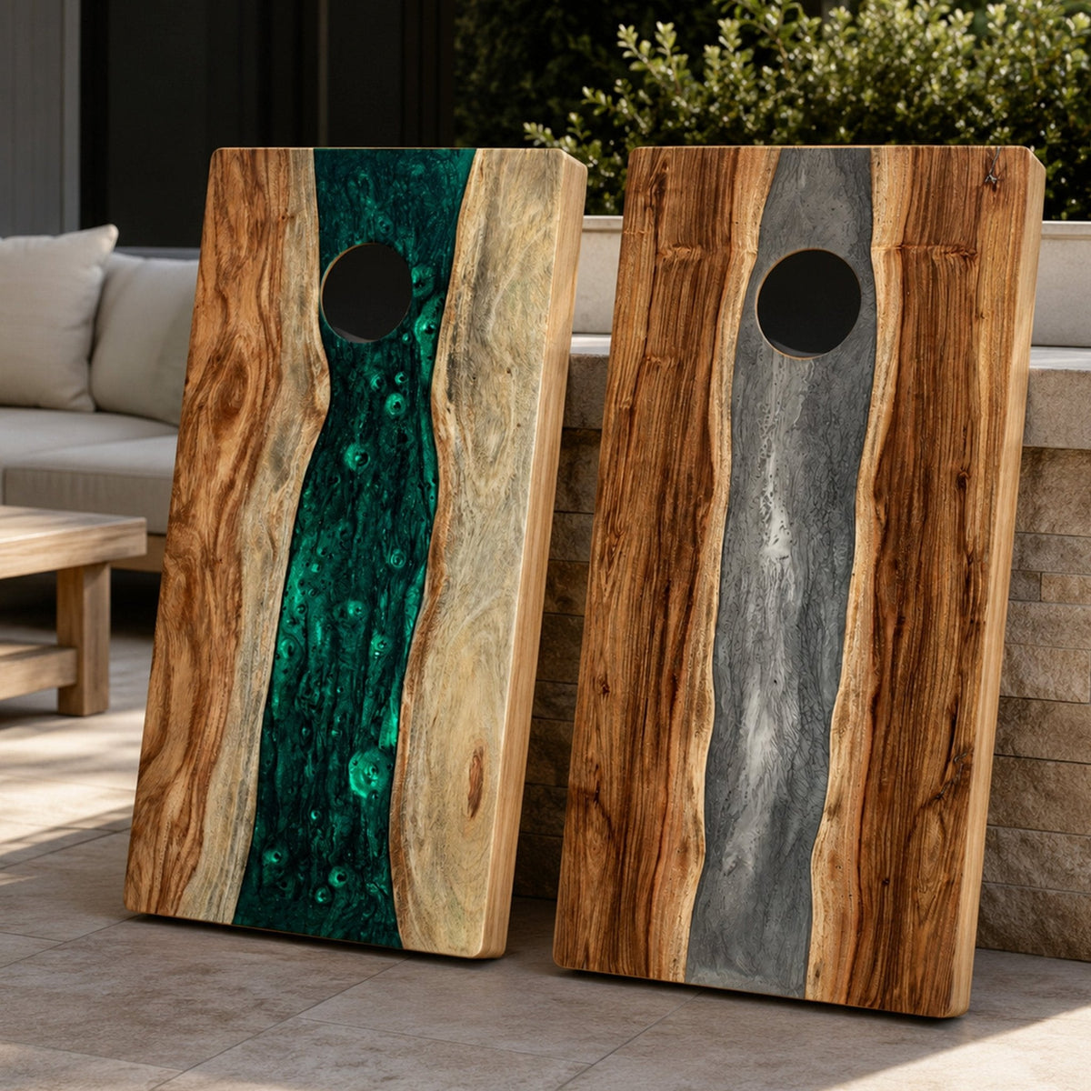 Studio Series Live Edge Resin 2x4 Cornhole Boards | River Collection