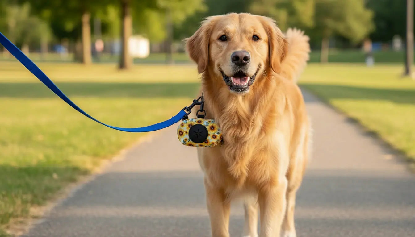 Waste Bag Holder: Zippered Dog Bag Dispenser | Leash Clip | Coffee or Sunflower