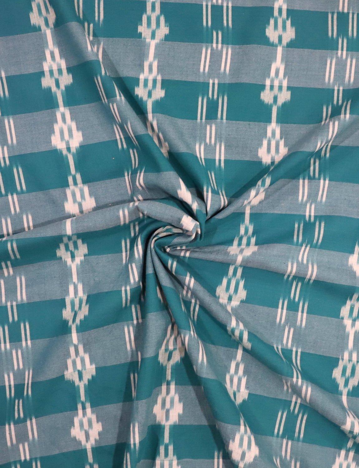 Teal Ikat Handwoven Cotton Fabric by the Yard