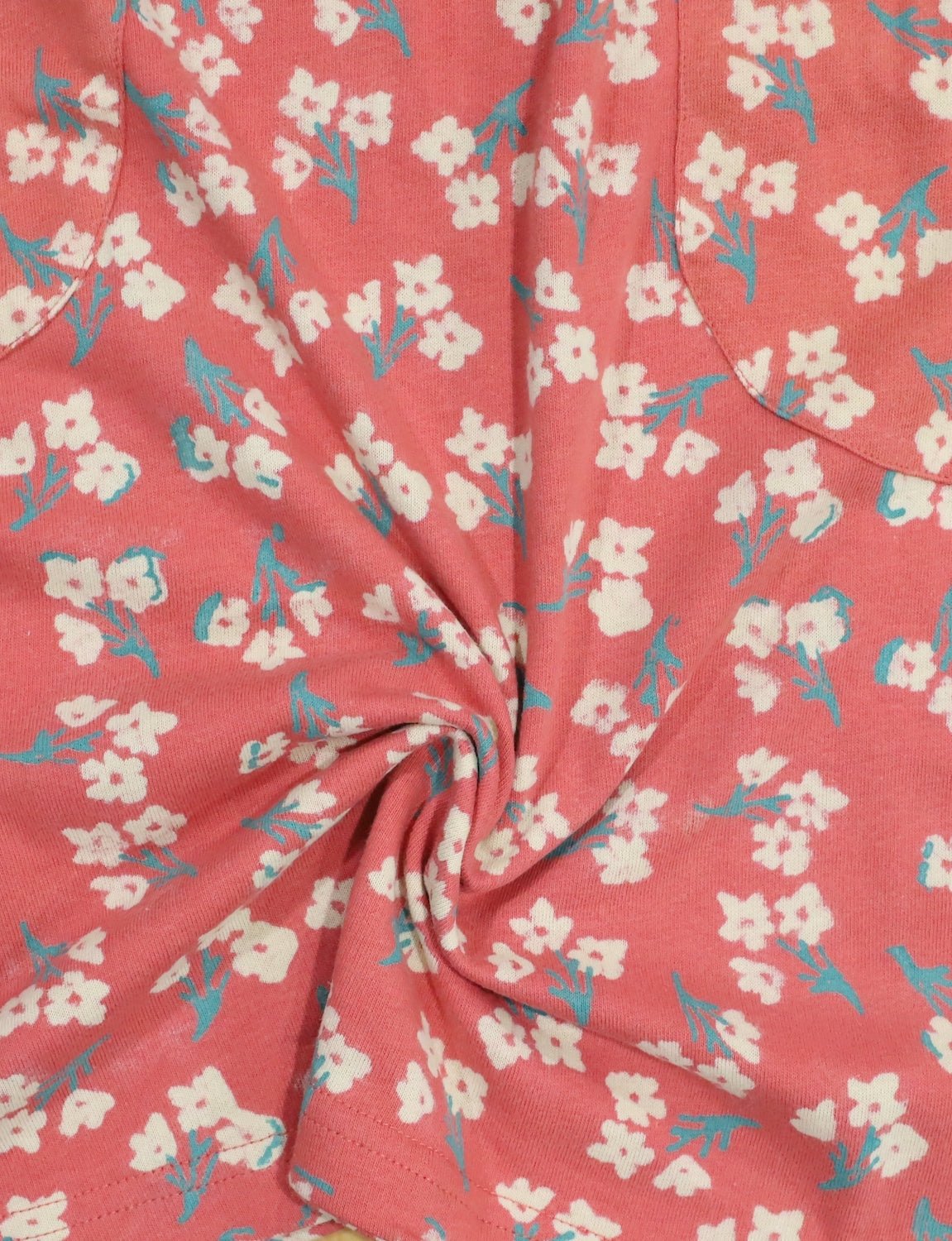 Terracotta Rose Small Floral Block Printed Cotton Fabric by the Yard