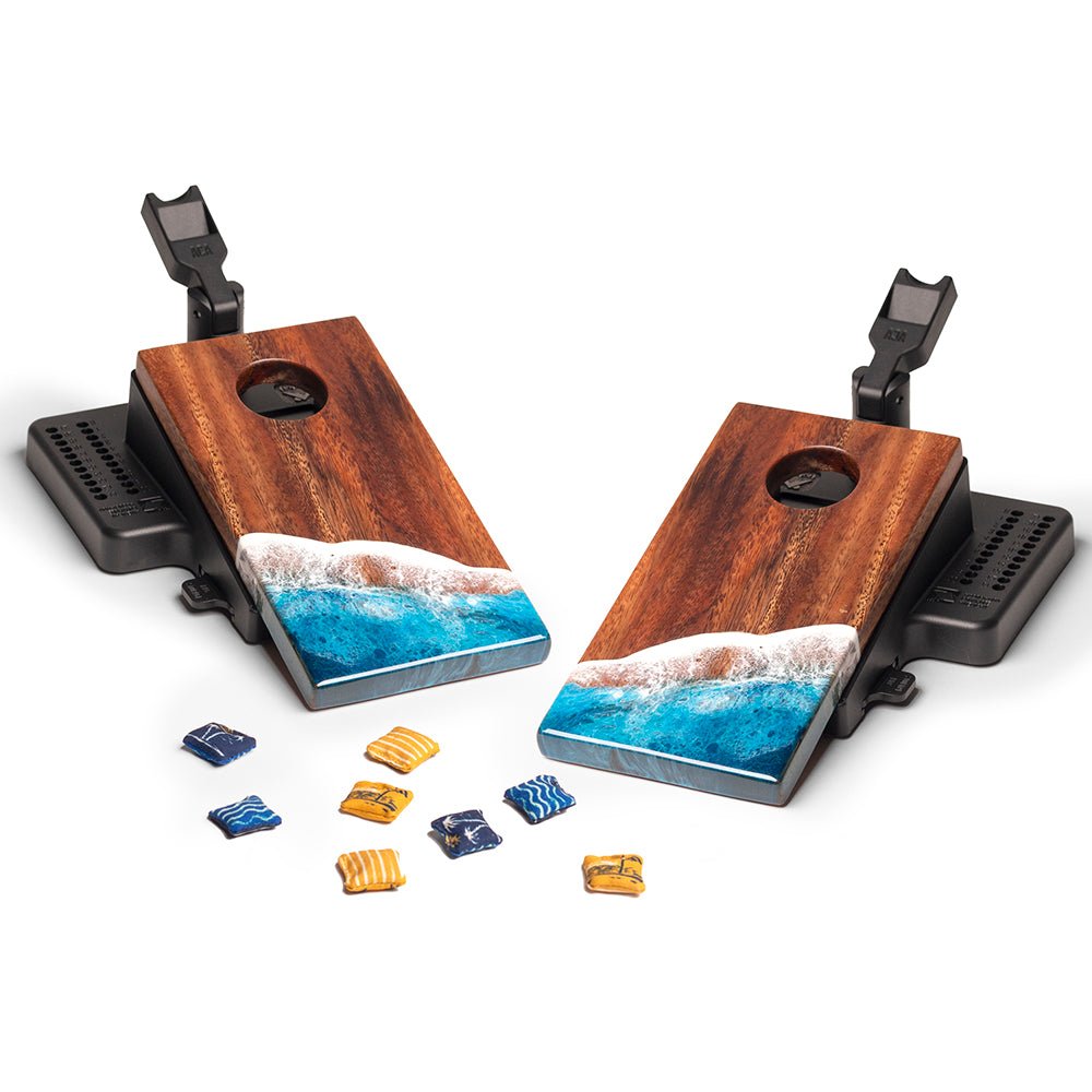 The Beach Epoxy Resin Double Chuck ART Mini Tabletop Cornhole Game