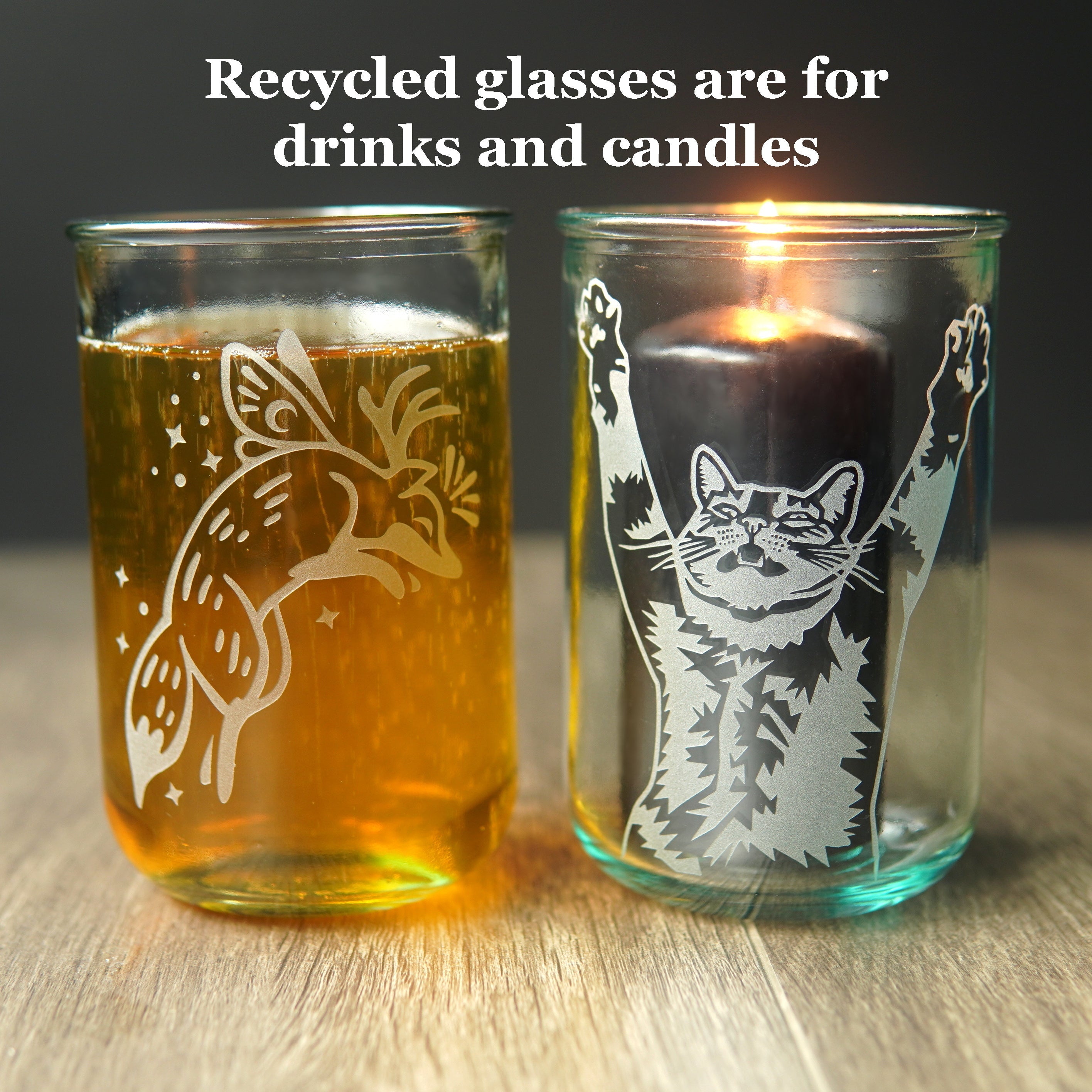 Book Cat Rustic Recycled Glass Candle Cup