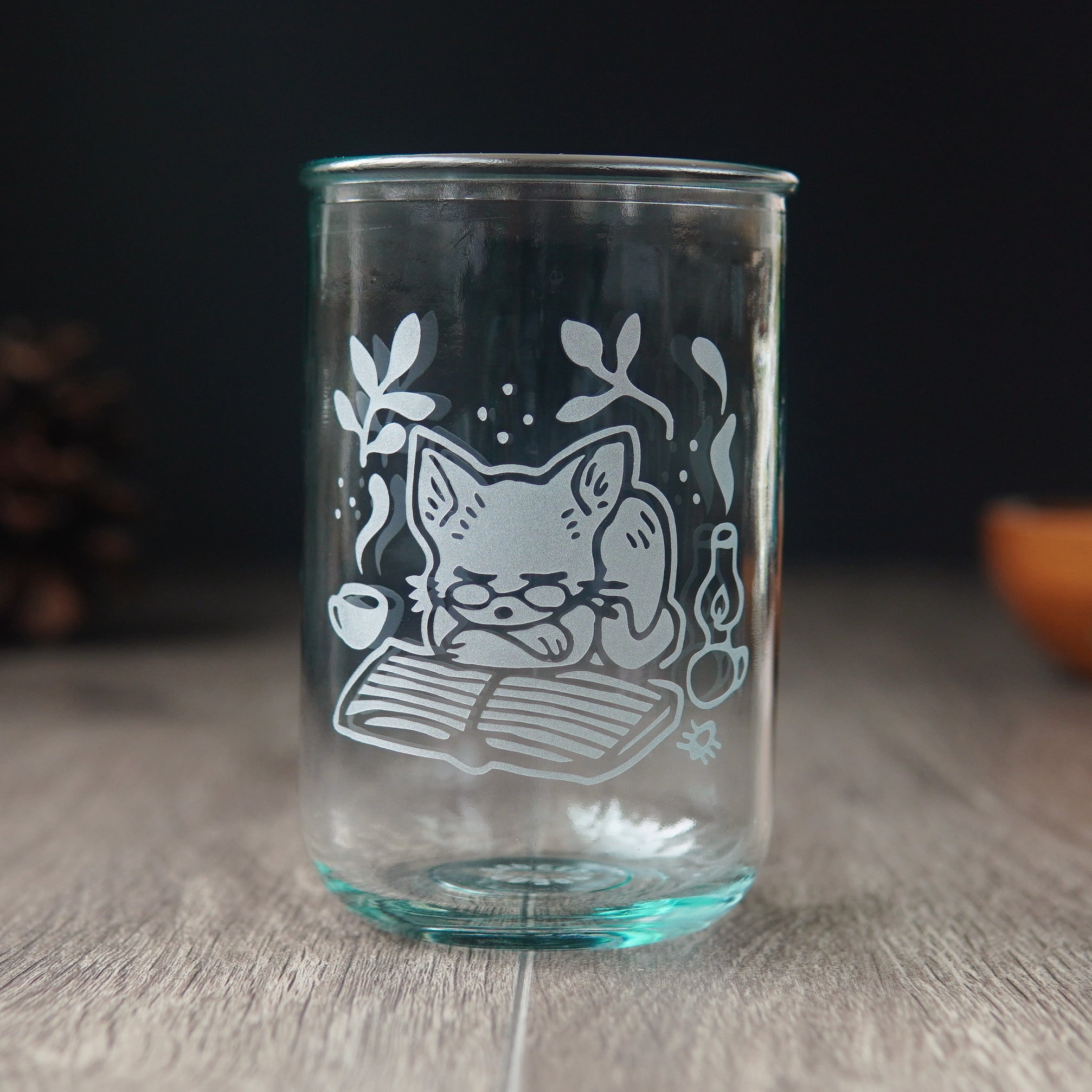 Book Cat Rustic Recycled Glass Candle Cup